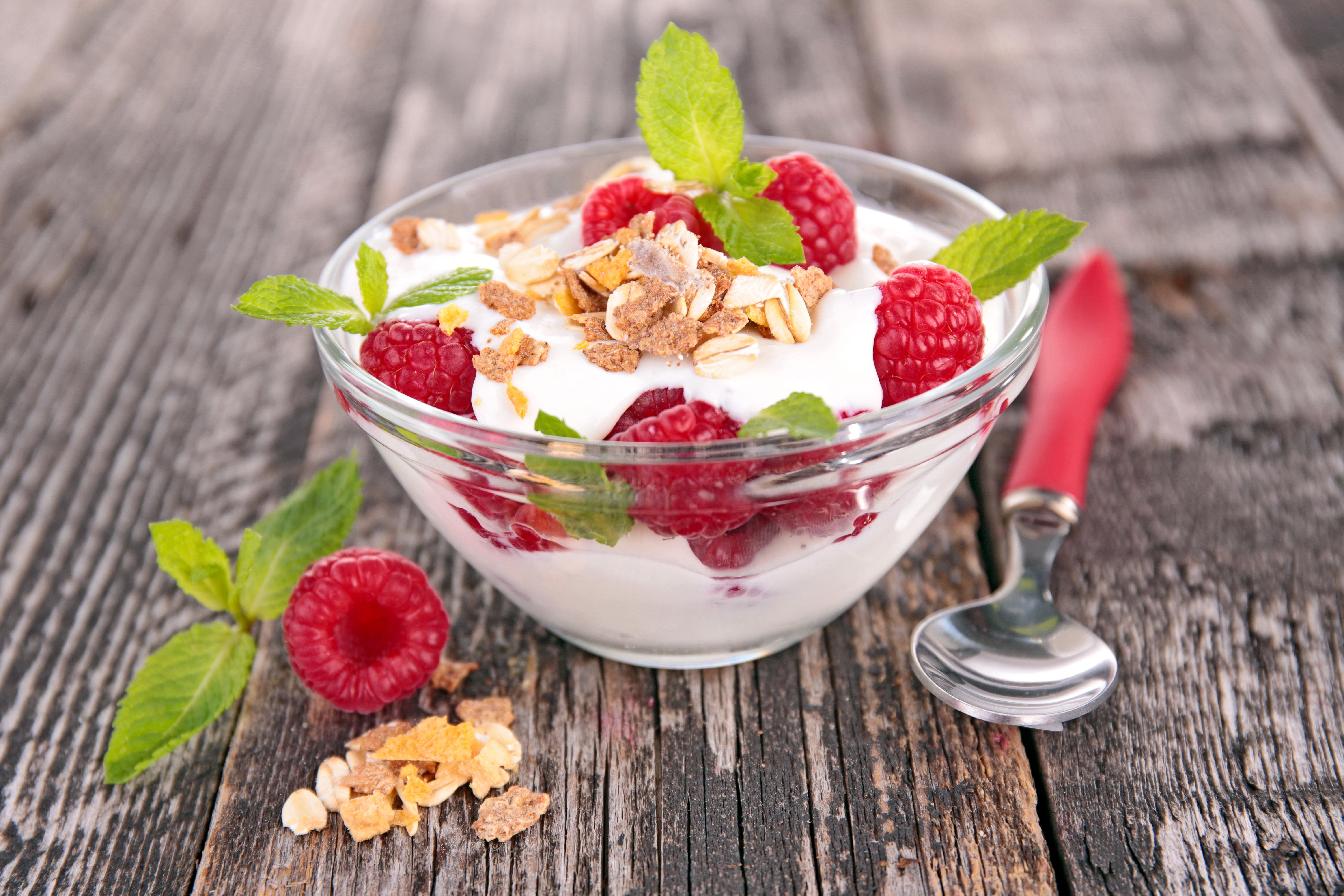 food, yogurt, dessert, muesli, raspberry download HD wallpaper