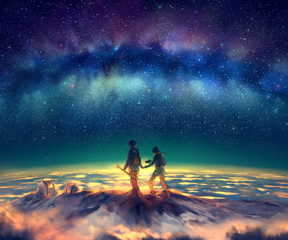 Download wallpaper 2560x1440 girl, form, view, earth, space, anime  widescreen 16:9 hd background