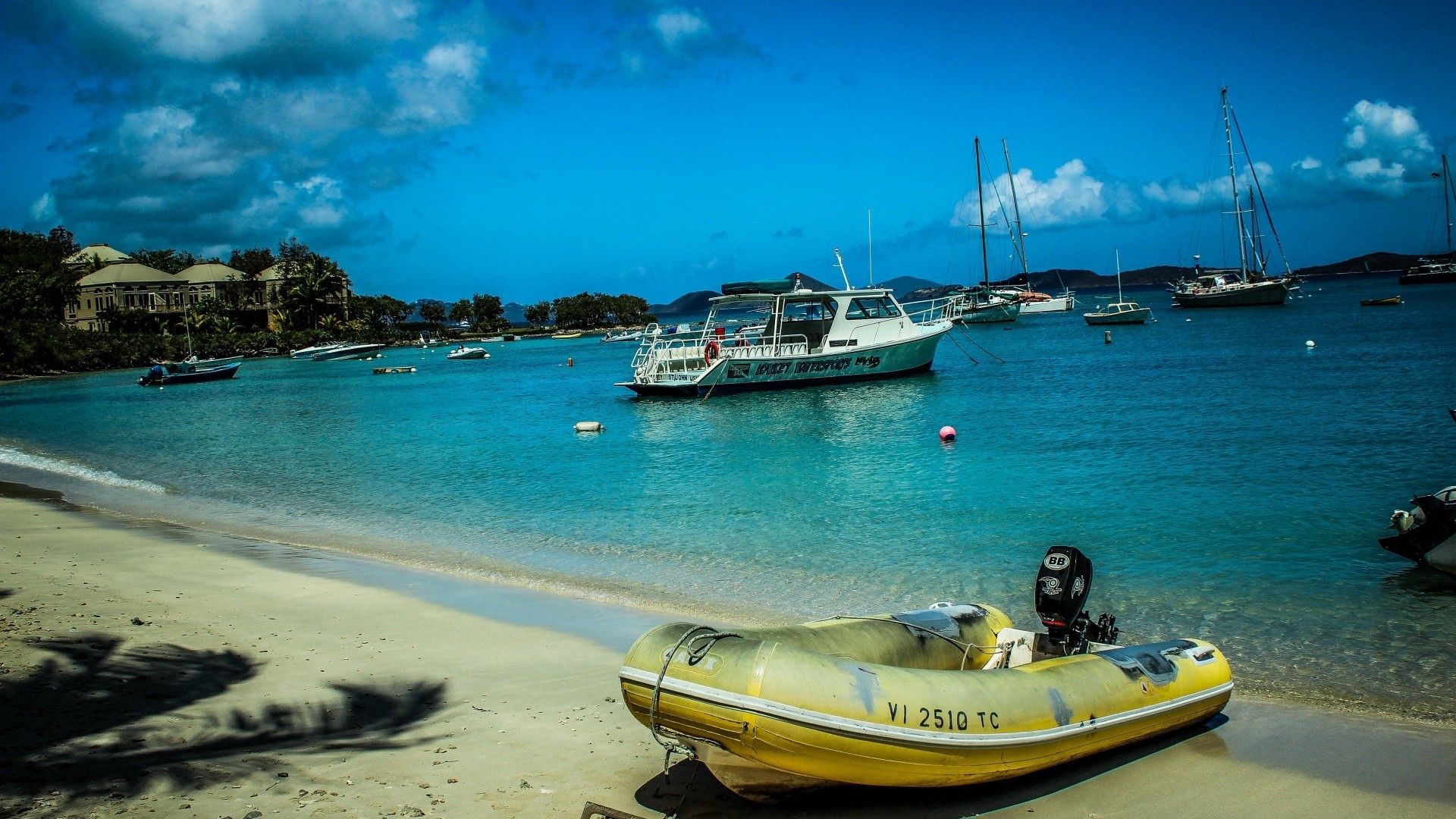 Laden Sie das Sand, Ein Boot, Jungferninseln, Bank, Boot, Natur, Ufer-Bild kostenlos auf Ihren PC-Desktop herunter