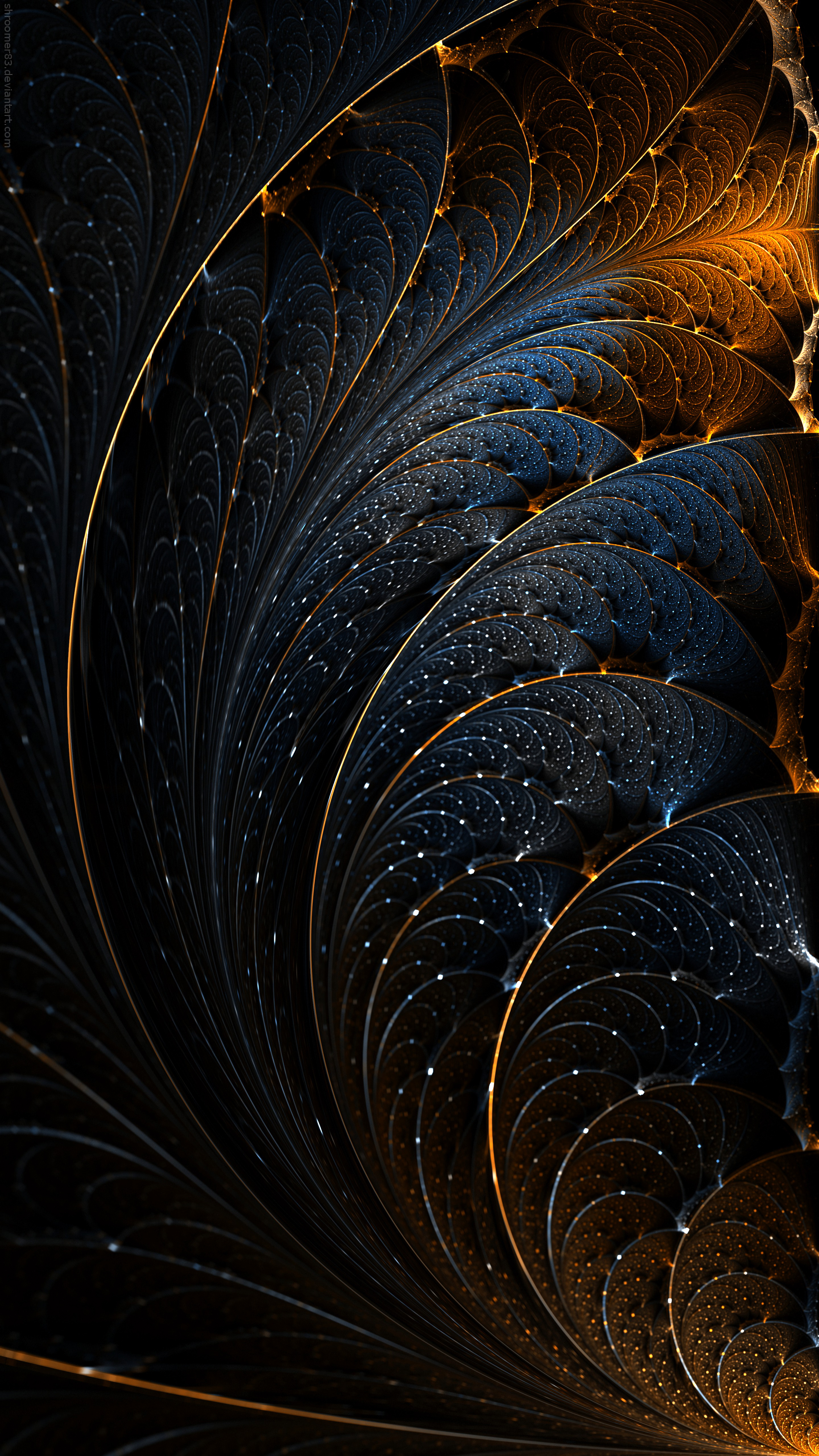 dark, abstract, golden, blue, fractal, brilliance, shine, structure Phone Background