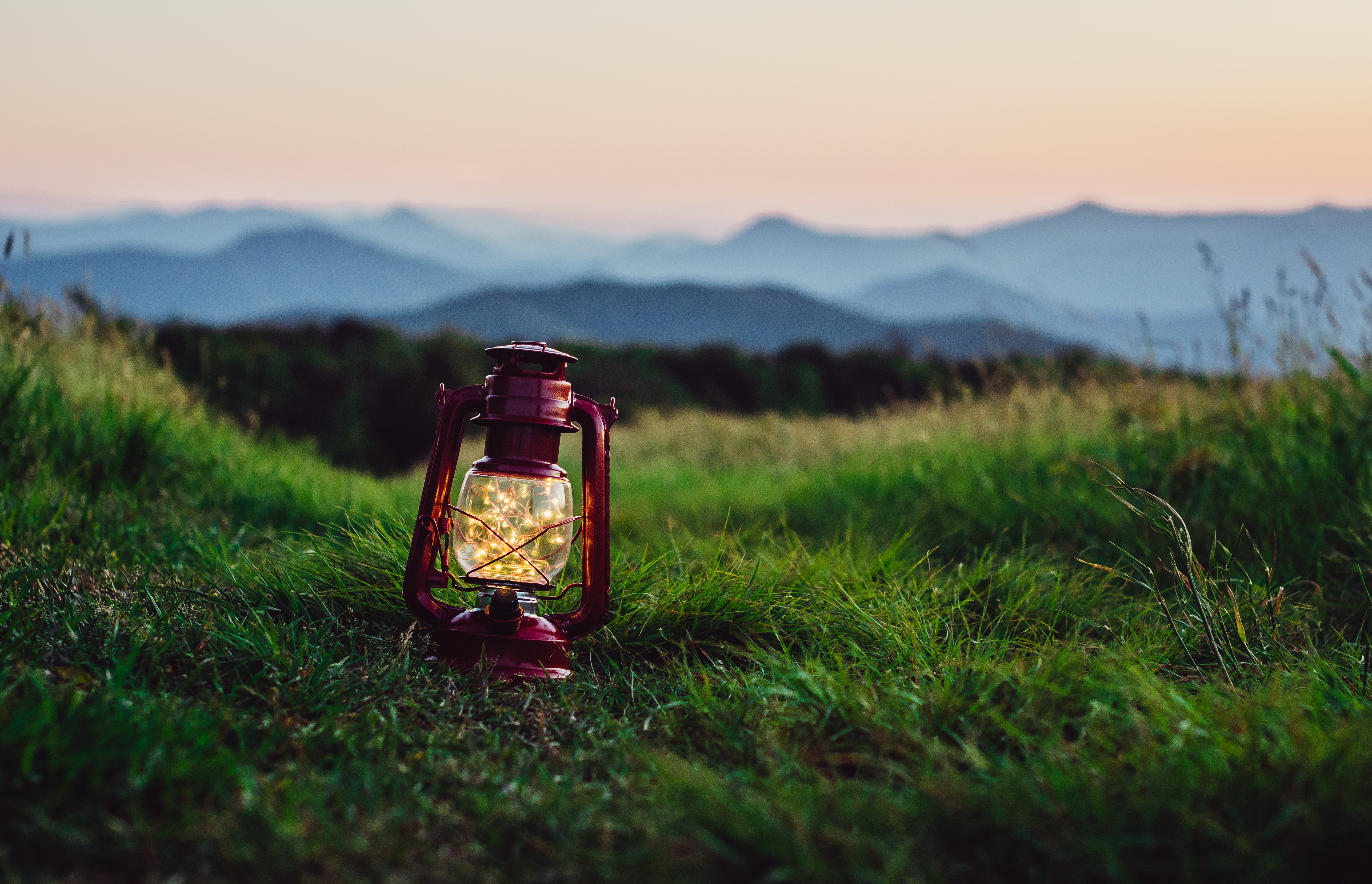 lantern, lamp, grass, miscellanea, miscellaneous, dahl, distance, garland Smartphone Background