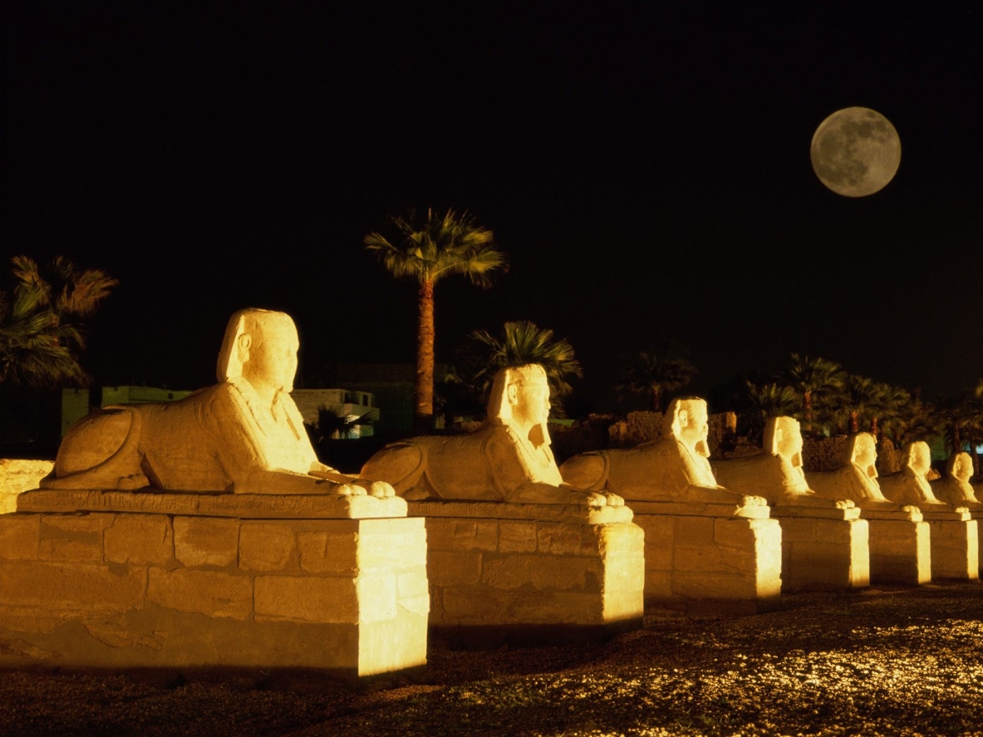 egypt, landscape, night, sphinx, black 1080p