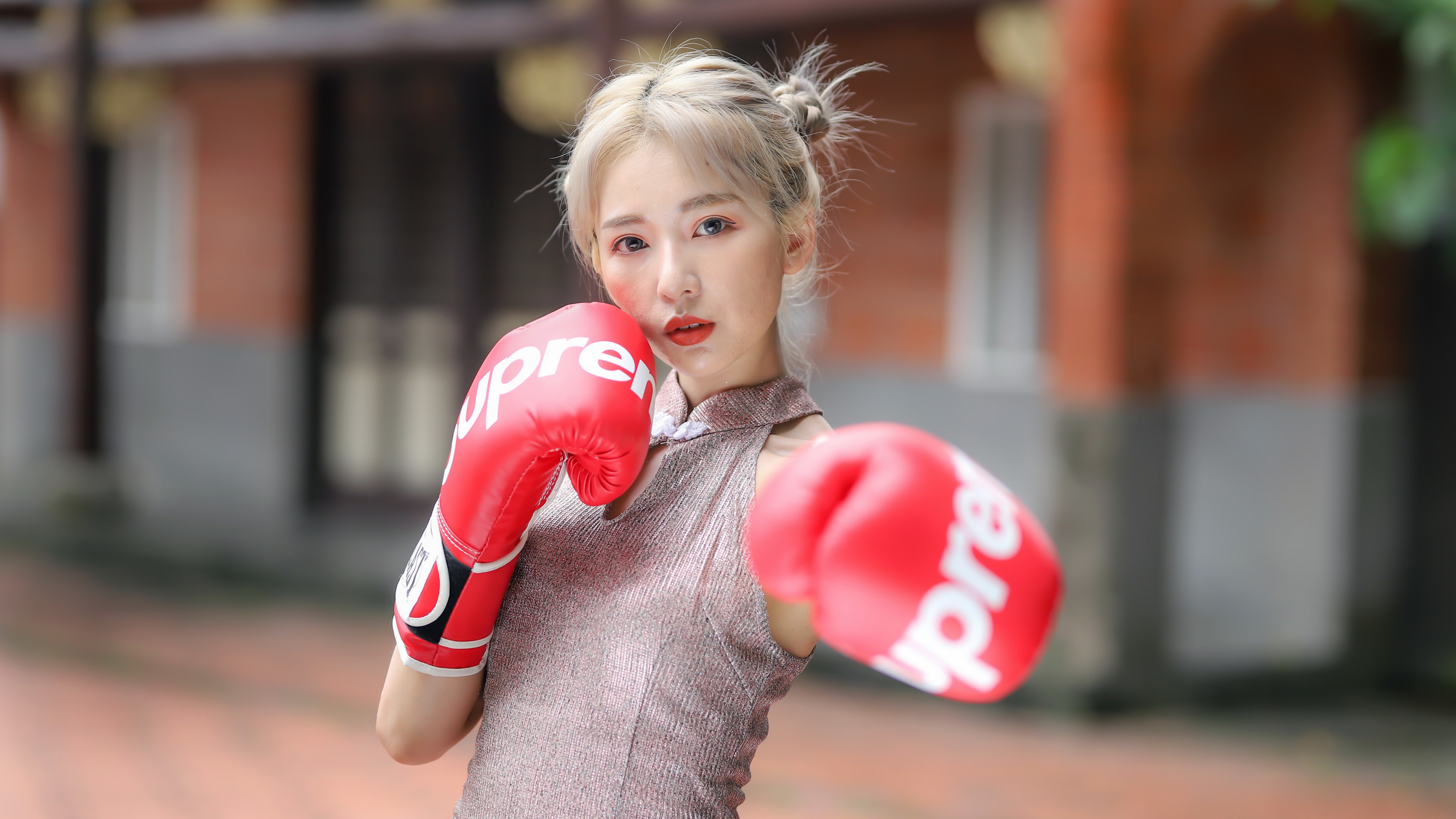 women, asian, boxing gloves UHD