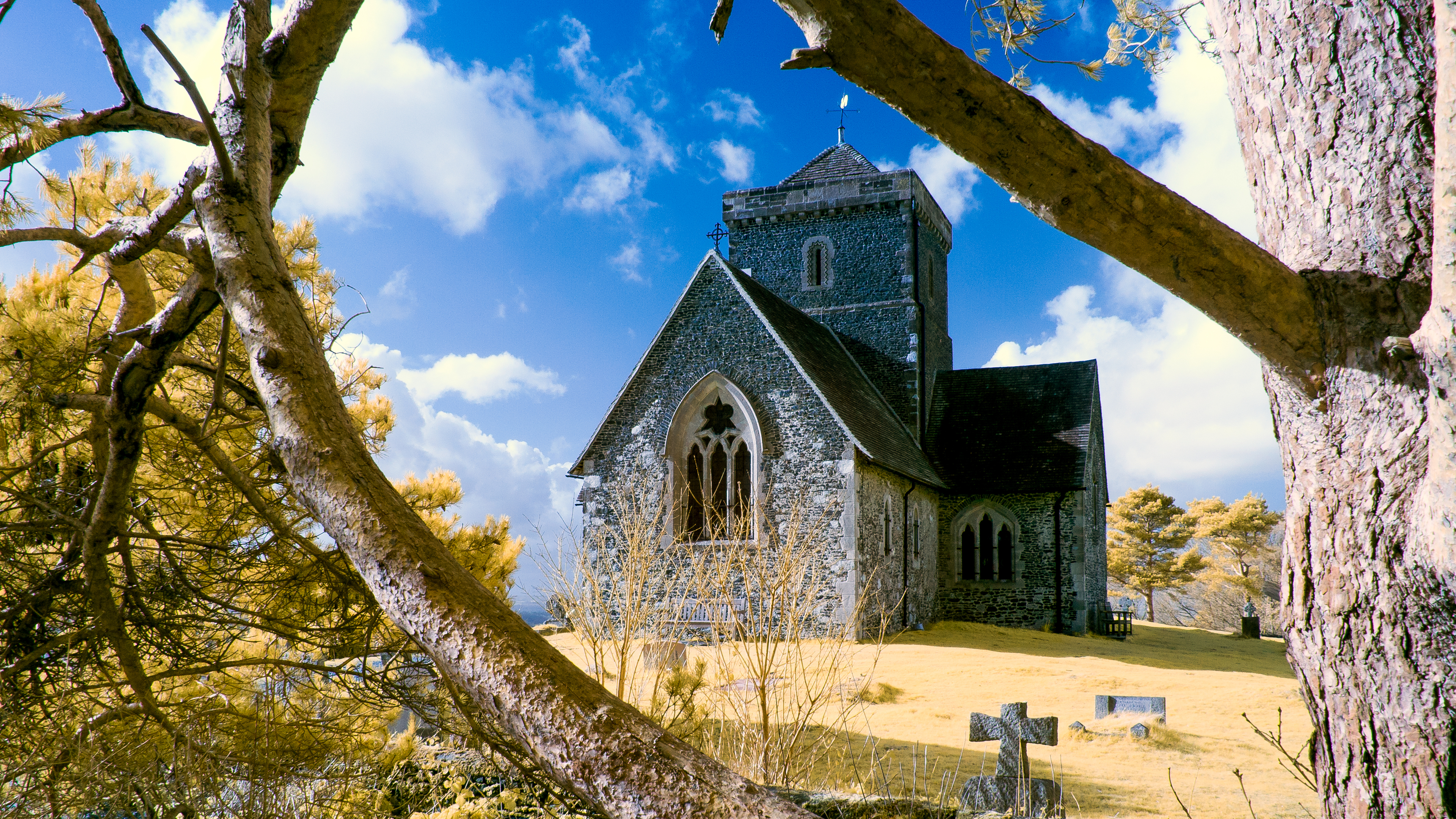 Download mobile wallpaper Church, England, Churches, Religious, Surrey, Church Of St Martha On The Hill for free.
