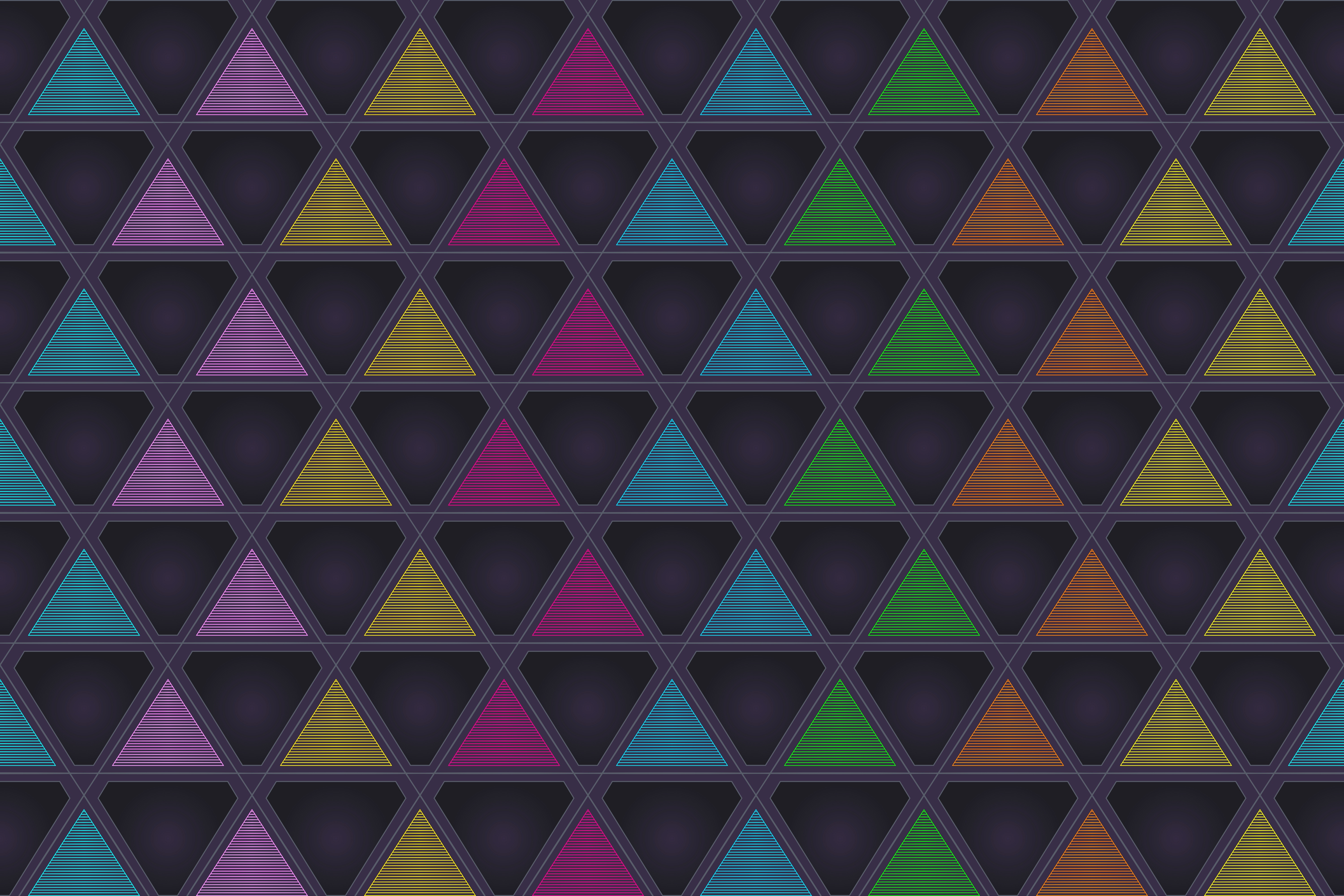70119 скачать обои треугольники, текстуры, разноцветный, симметрия, треугольник - заставки и картинки бесплатно