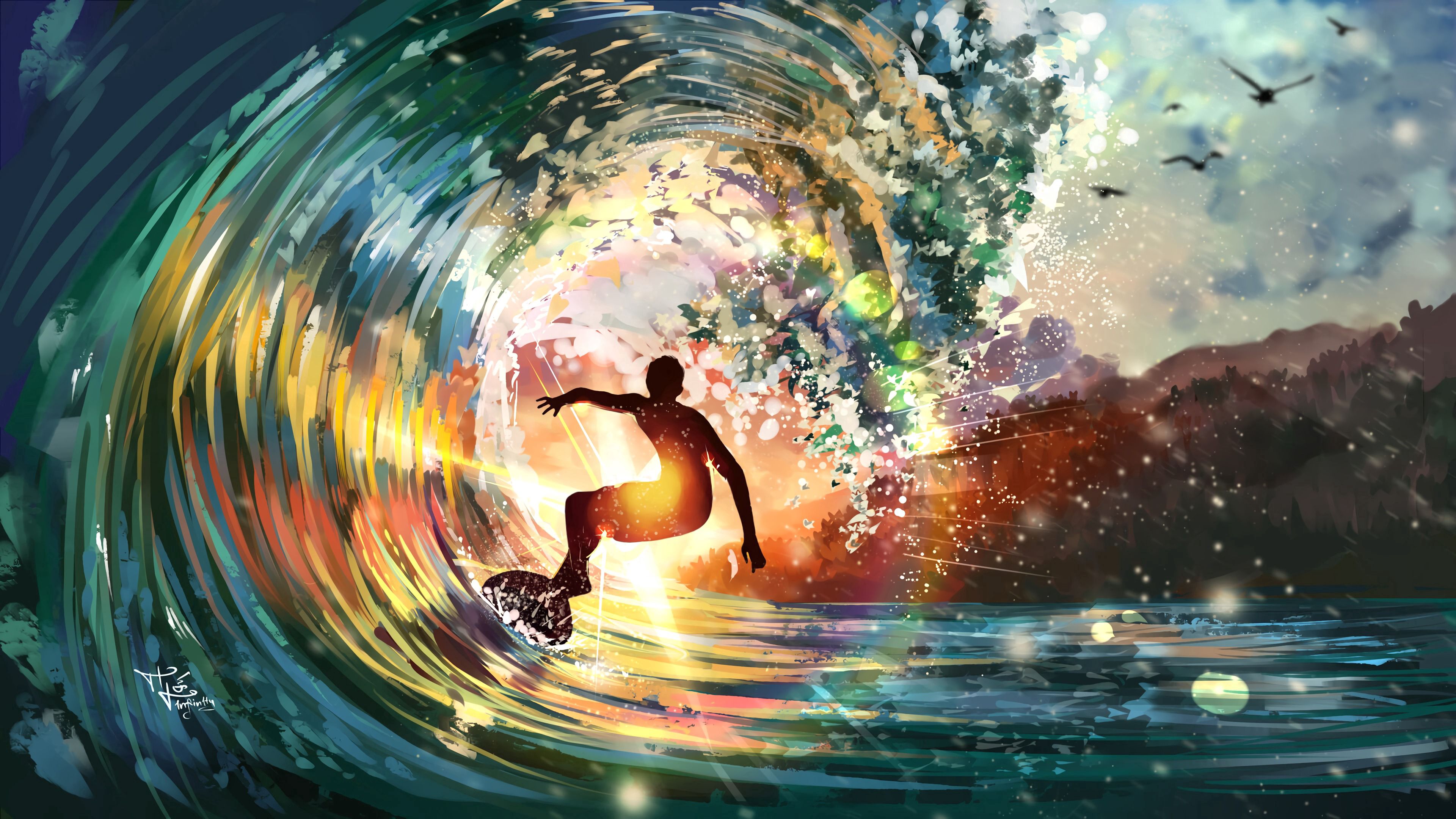 Laden Sie das Sun, Hell, Welle, Kunst, Surfer-Bild kostenlos auf Ihren PC-Desktop herunter