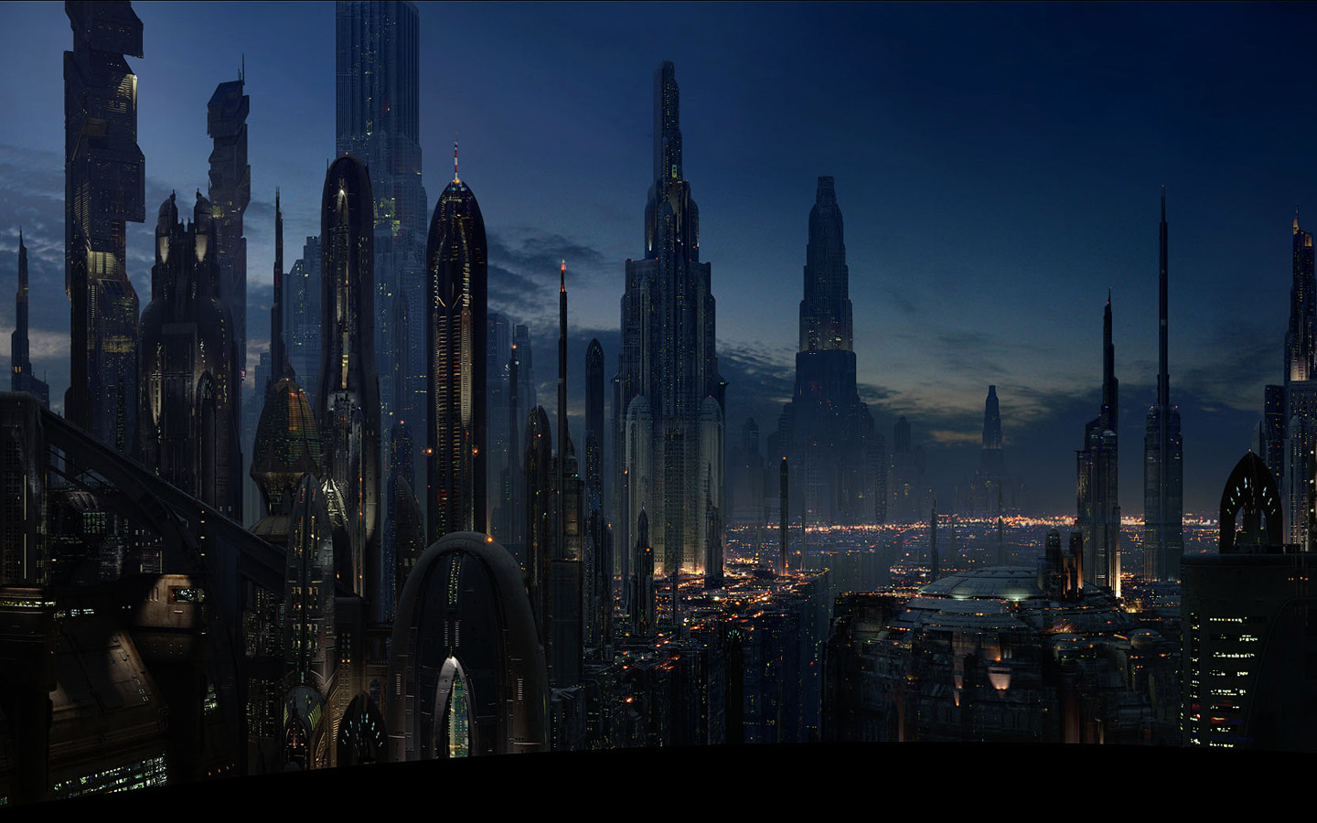 star wars, city, night, skyscraper, movie, building High Definition image