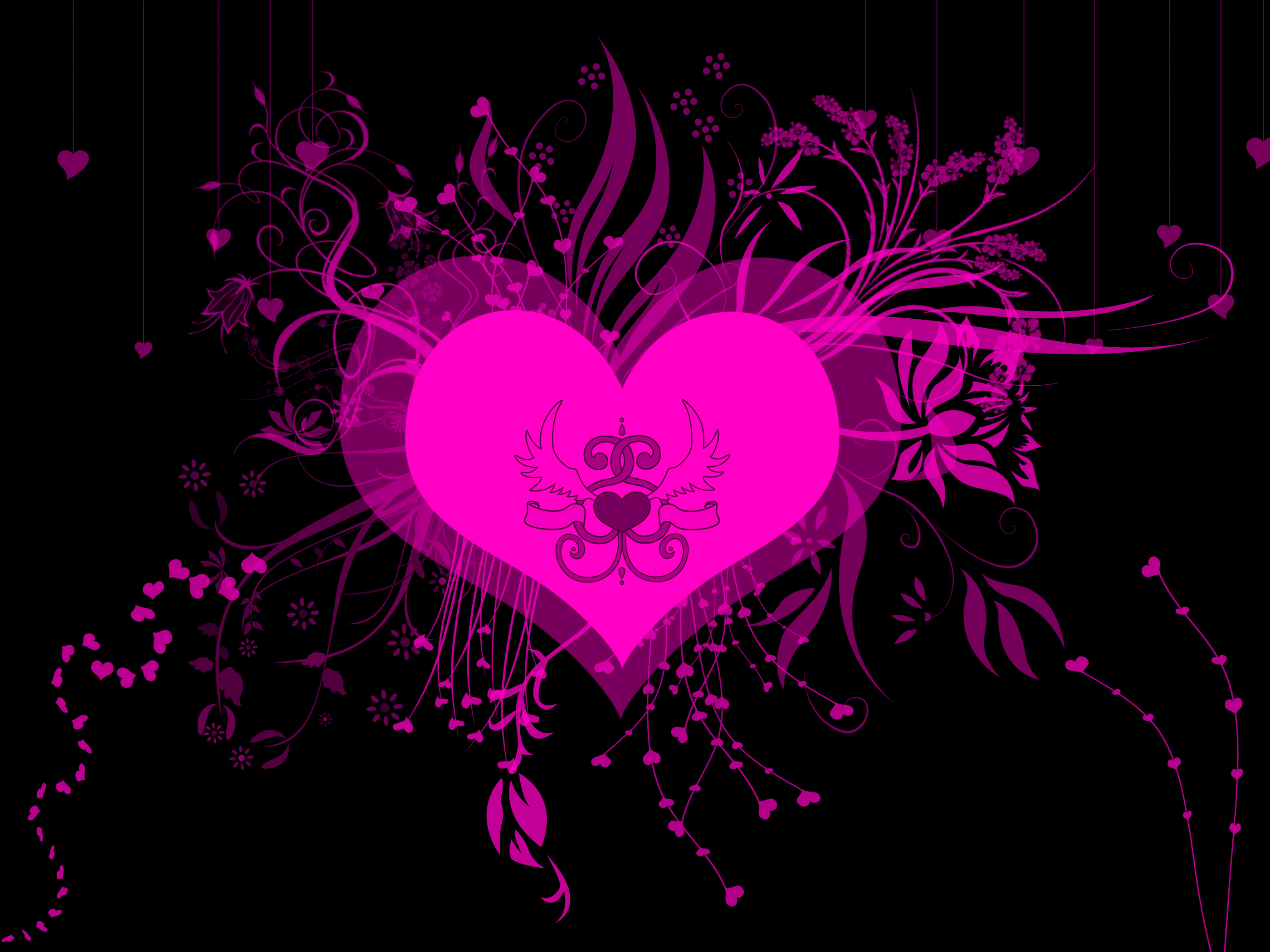 Розовое сердце на черном фоне