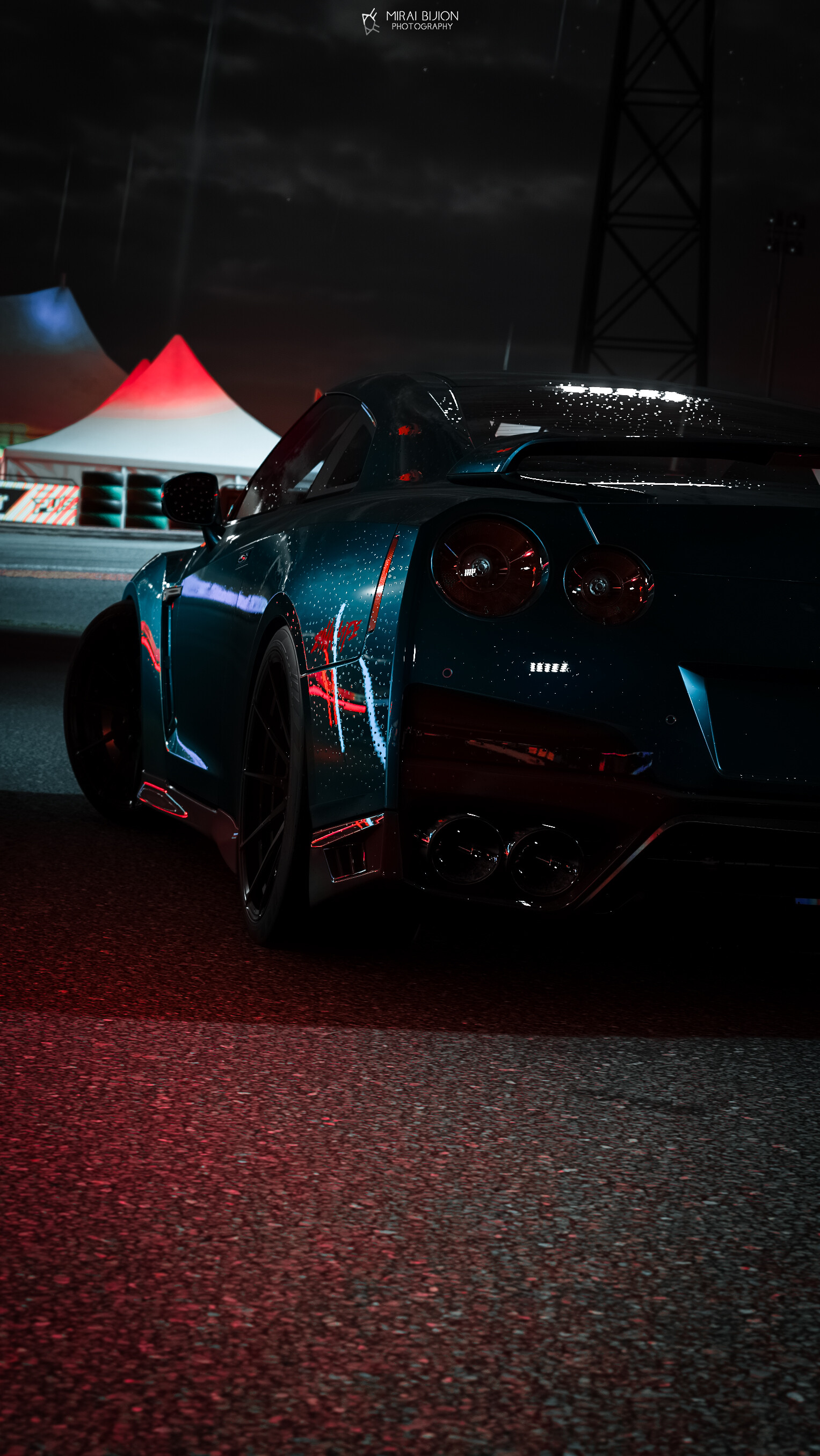 dark, sports car, back view, wet, cars, sports, car, machine, rear view for android
