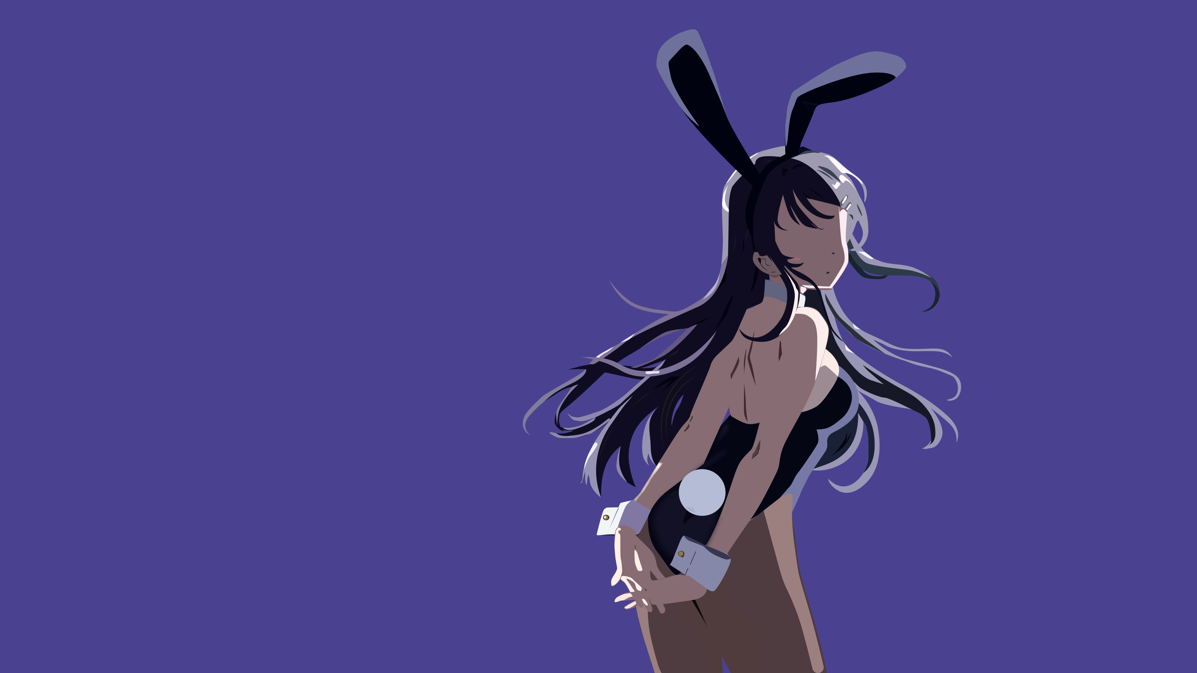 minimalist, mai sakurajima, rascal does not dream of bunny girl senpai, anime, bunny ears, long hair, purple hair 5K