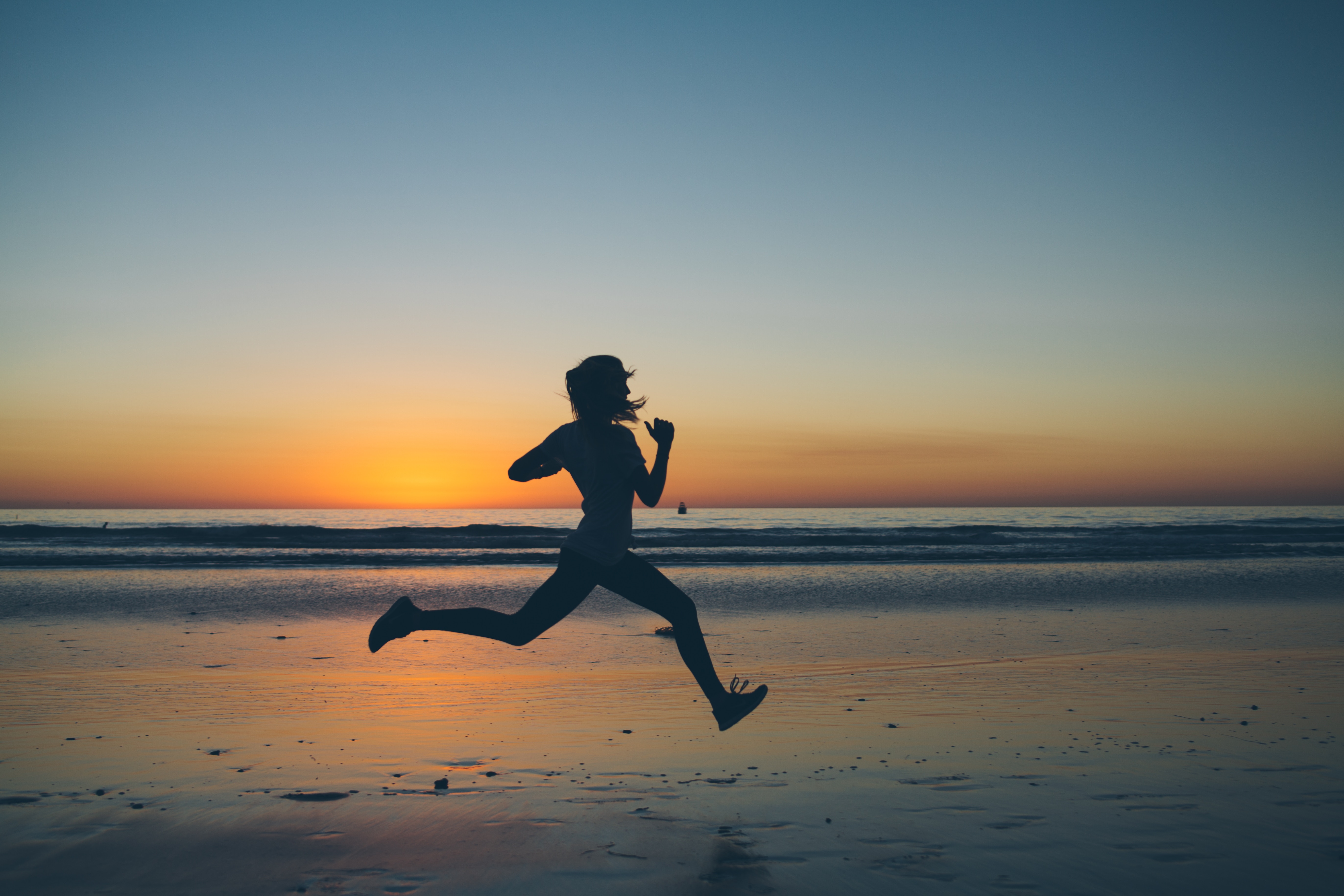run, running, sports, sunset, sea, silhouette