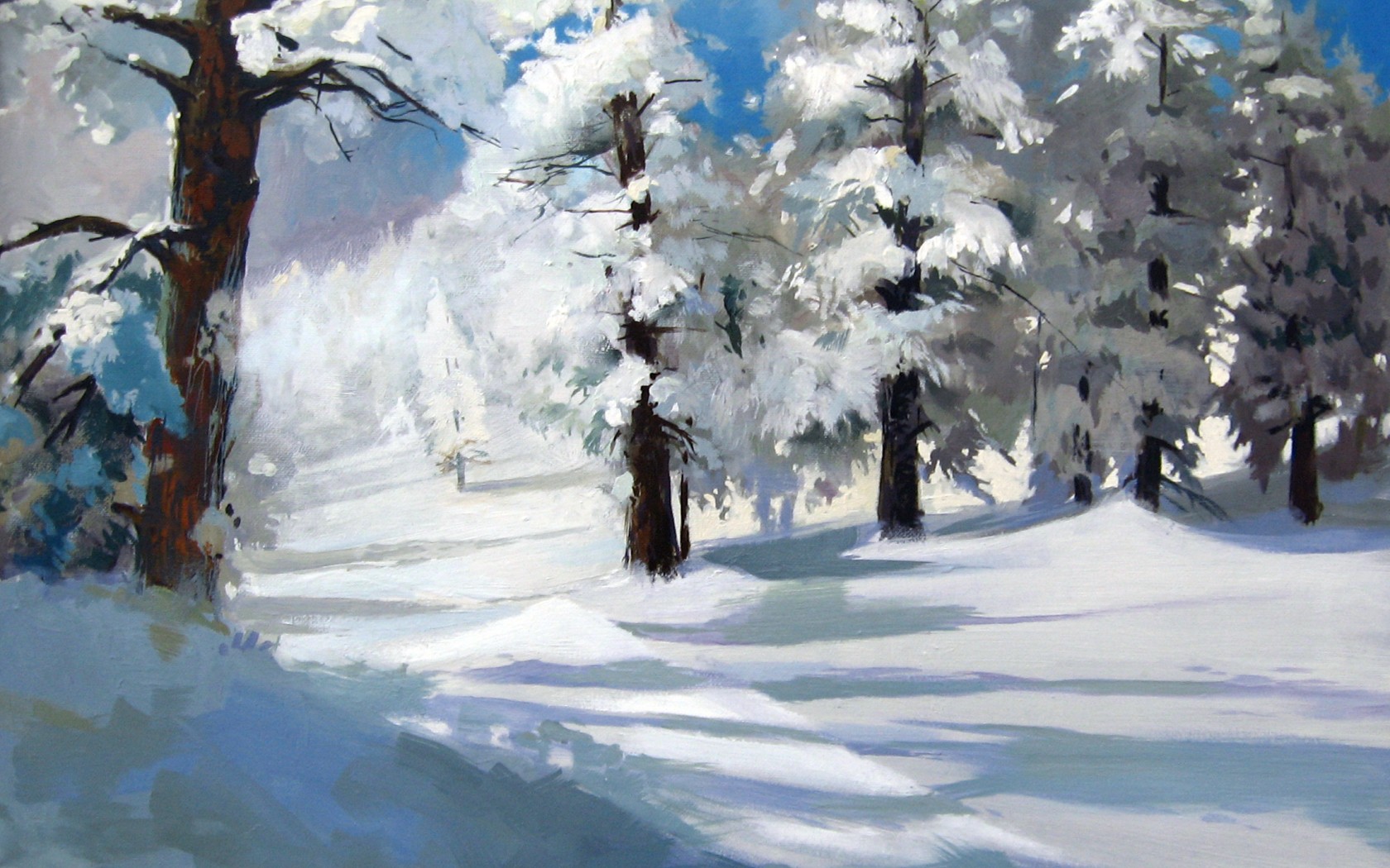 Картина деревья в снегу