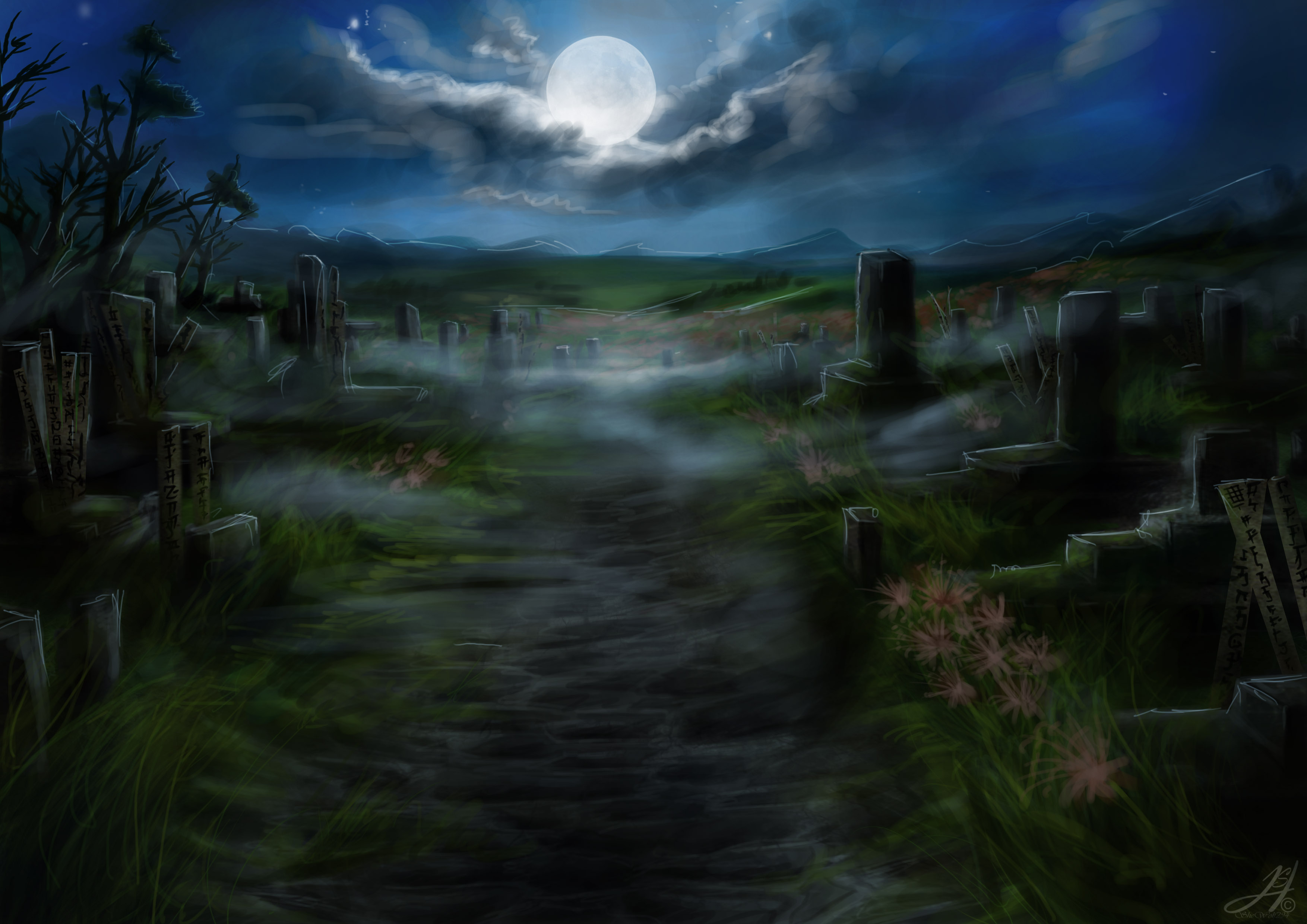 Dark Graveyard With Many Gravestones Lining The Edges Background Picture  Of Graveyards Background Image And Wallpaper for Free Download
