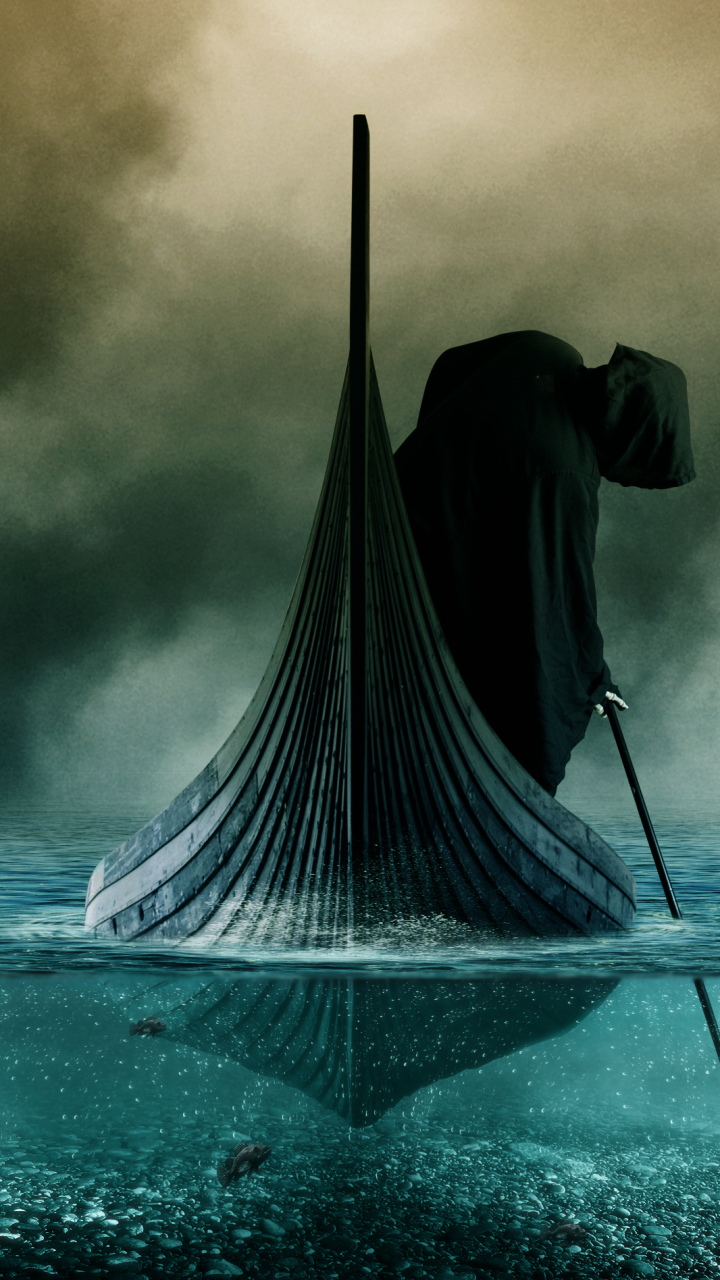Download mobile wallpaper Water, Death, Dark, Boat, Charon (Mythology) for free.