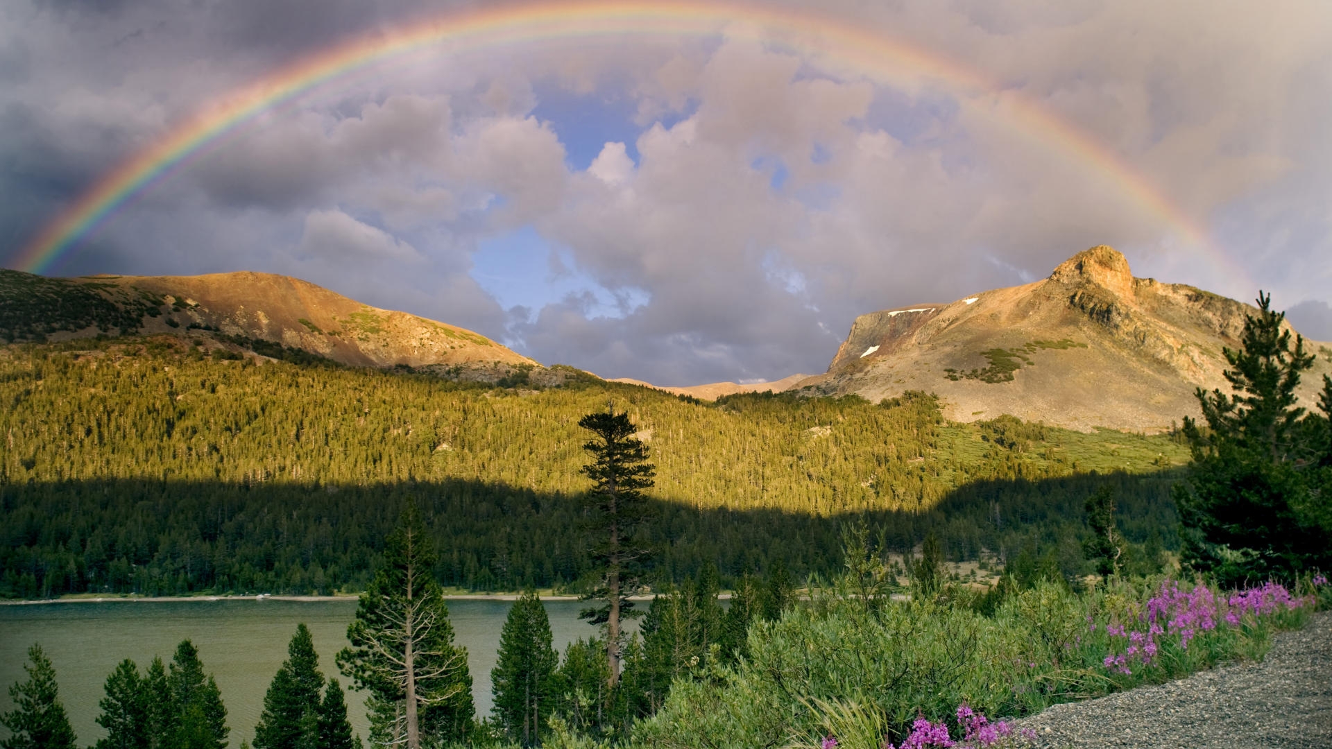 Free download wallpaper Landscape, Rivers, Rainbow on your PC desktop