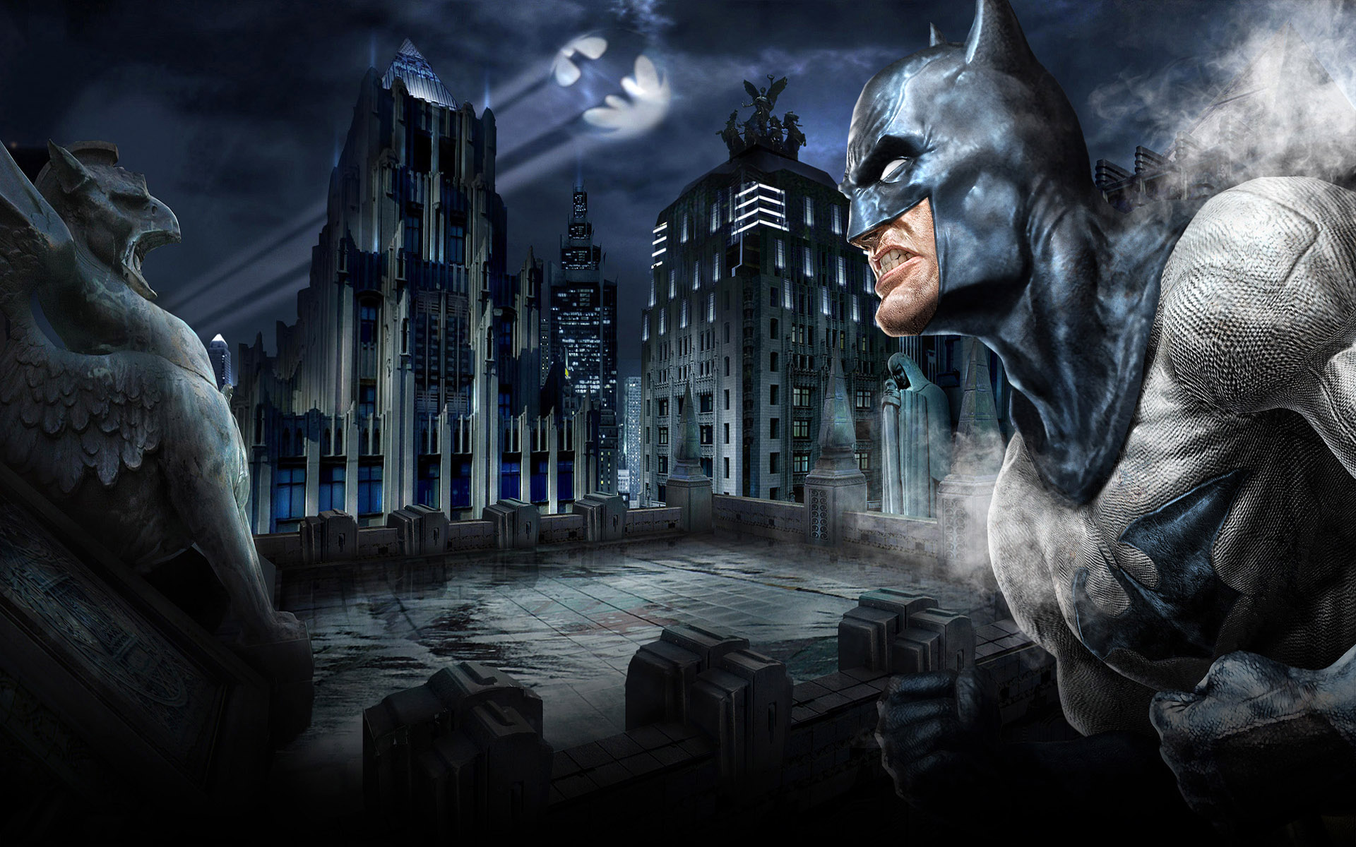 batman, gotham city, video game, mortal kombat vs dc universe, bat signal, mortal kombat