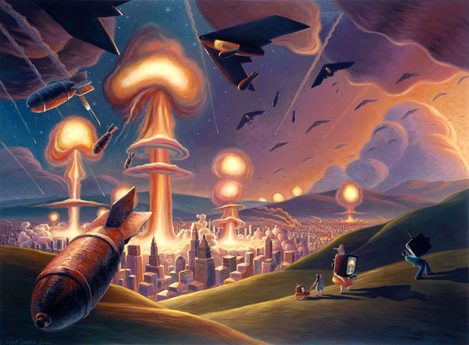 invasion, sci fi, apocalyptic, airplane, battle, bomb, city, destruction