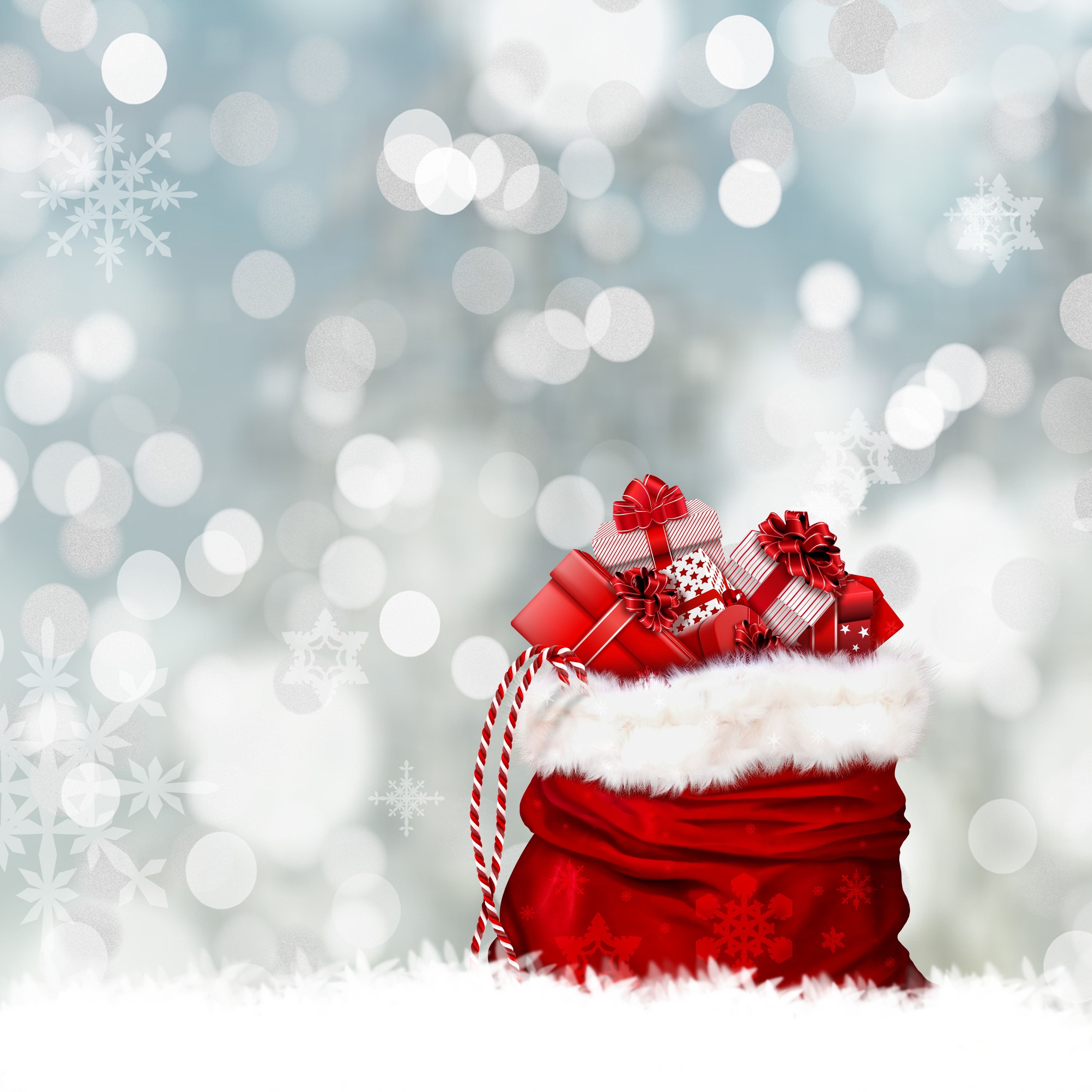 holidays, presents, new year, snowflakes, glare, christmas, gifts Full HD