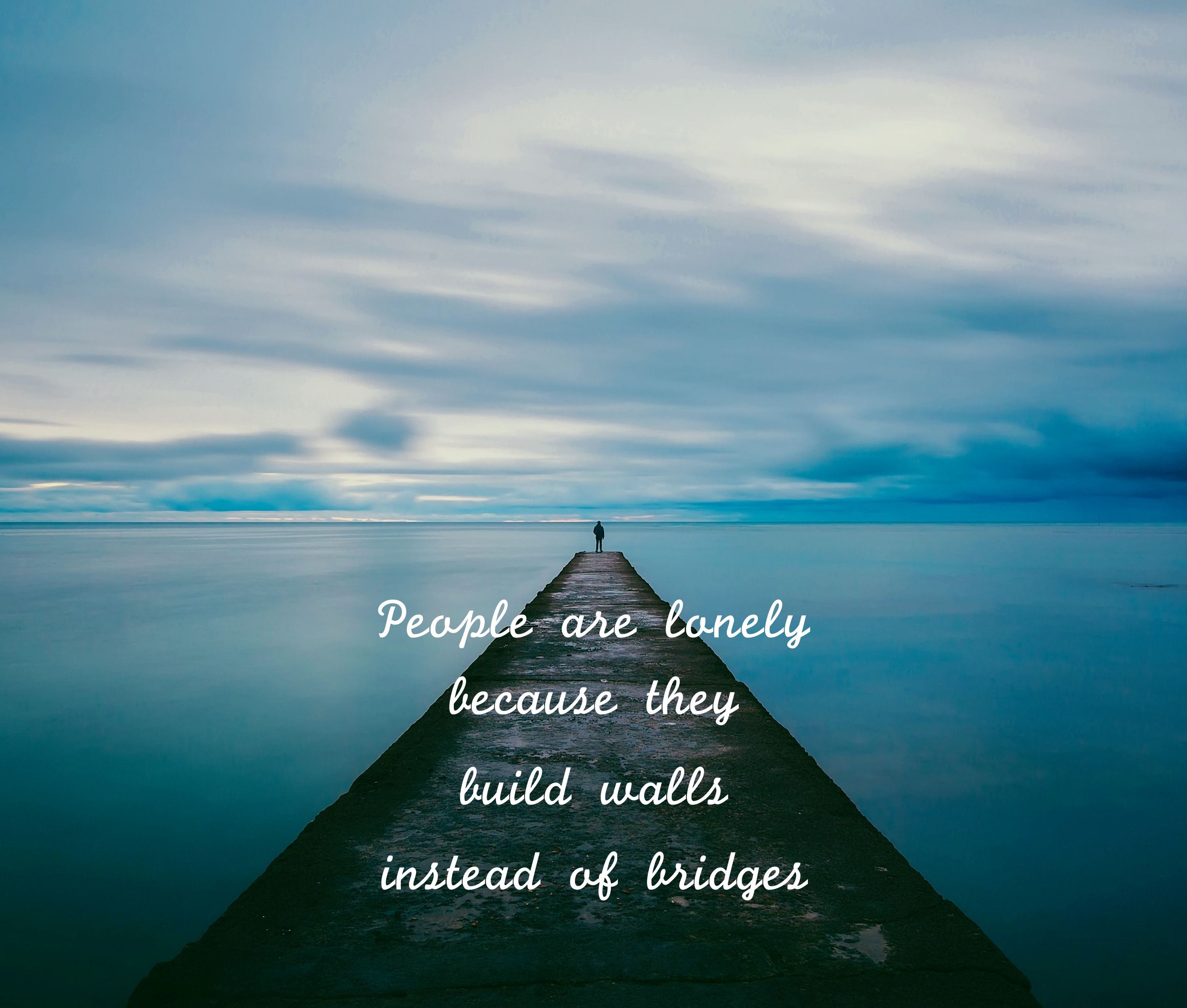 Download mobile wallpaper Loneliness, Horizon, Pier, Inscription, Words for free.