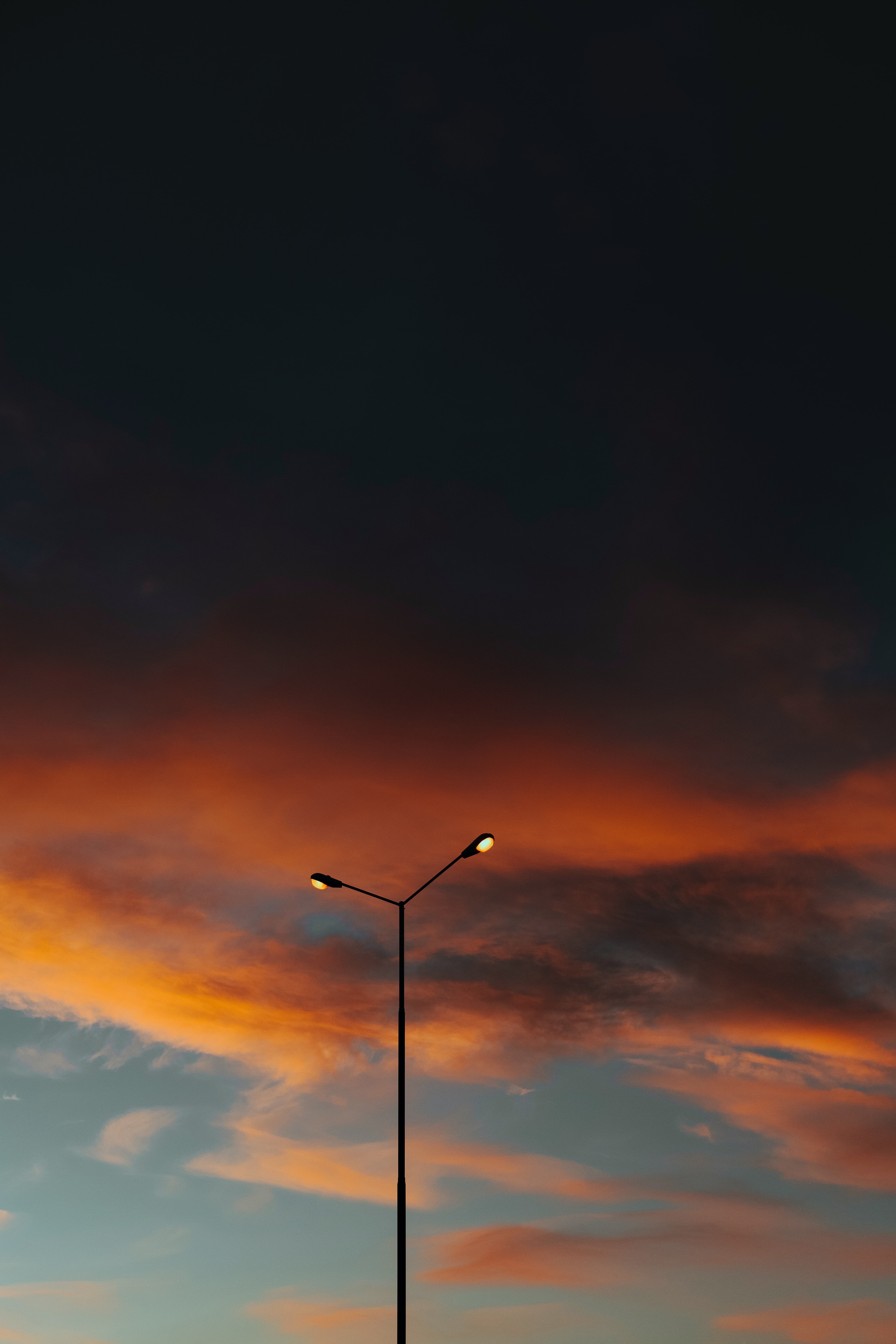 twilight, clouds, miscellanea, miscellaneous, dusk, evening, lamppost, lamp post cellphone