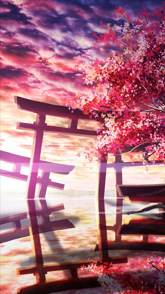 Download mobile wallpaper Anime, Sakura, Tree, Temple, Cloud for free.