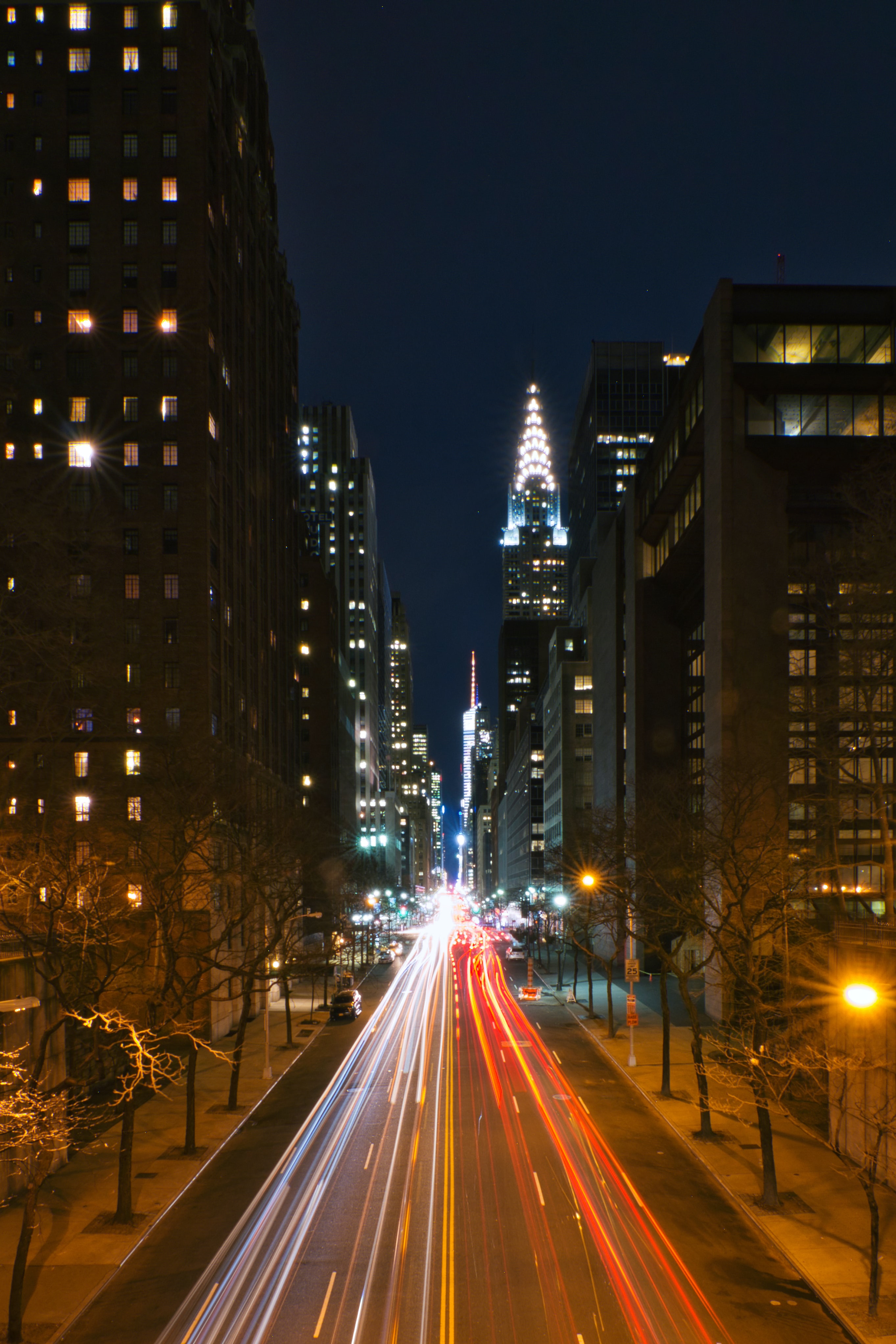 streets, cities, road, lines, long exposure, night city Full HD