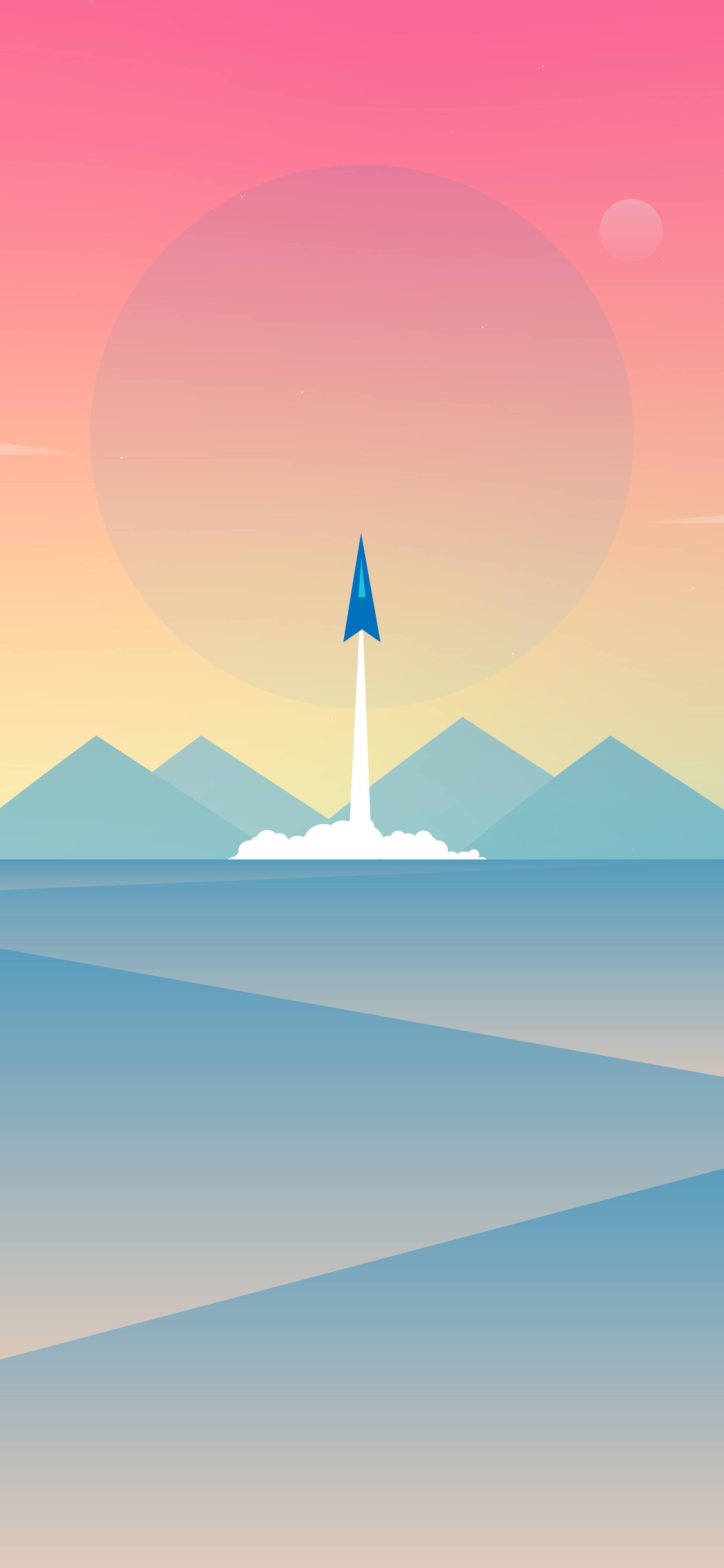 Download mobile wallpaper Sun, Mountains, Rocket, Vector, Art for free.