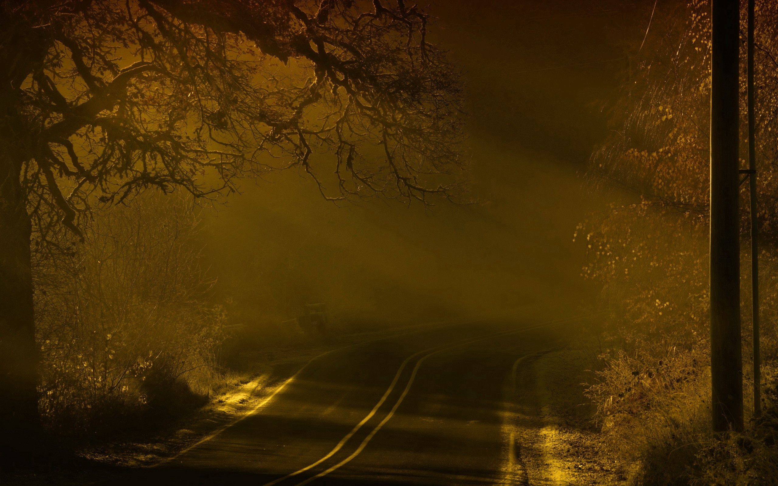 Download mobile wallpaper Markup, Fog, Road, Nature, Night for free.