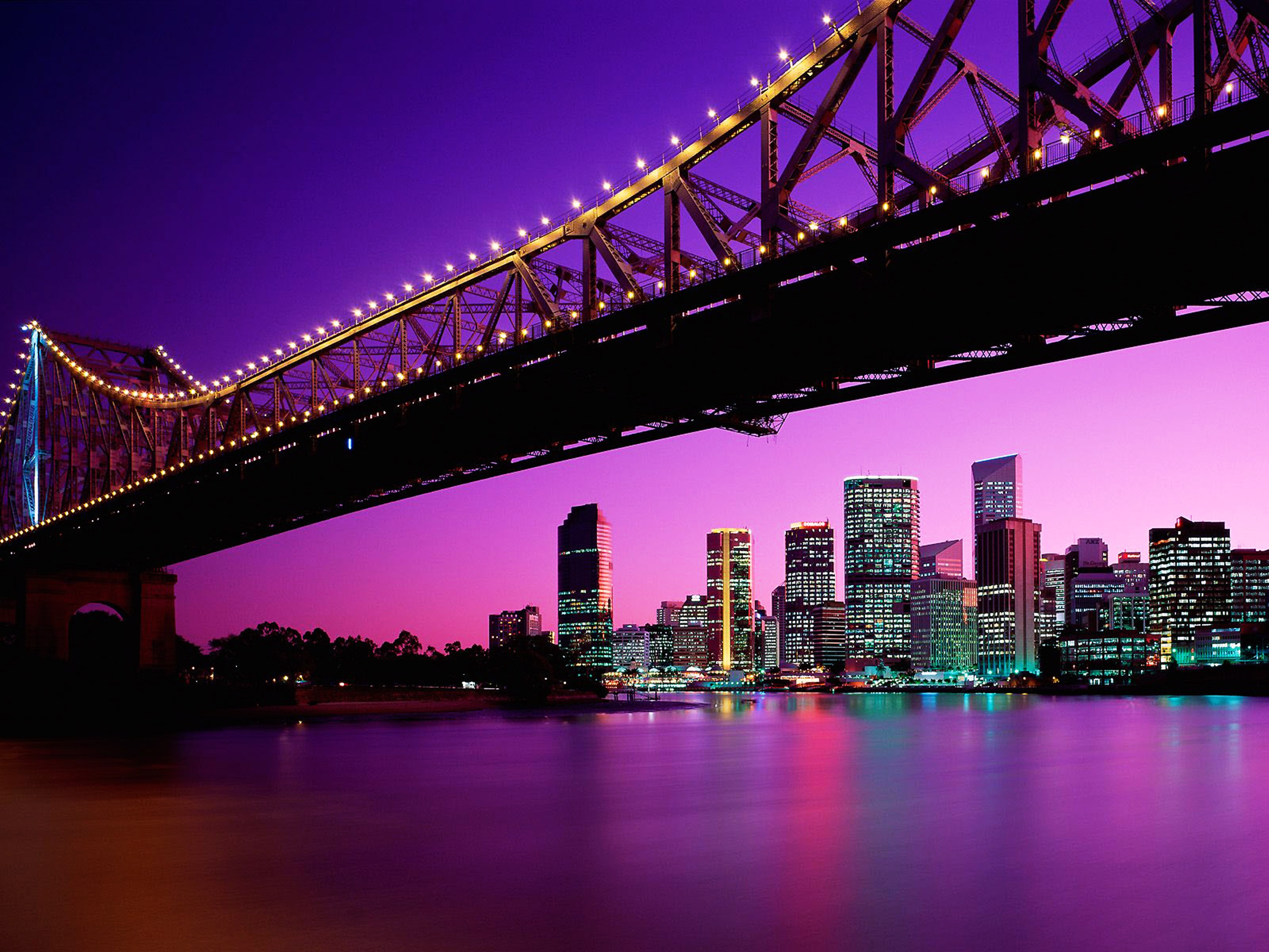 1400 x 900. Бруклинский мост Нью-Йорк. Красивый город. Фиолетовый город. Фотообои красивые.