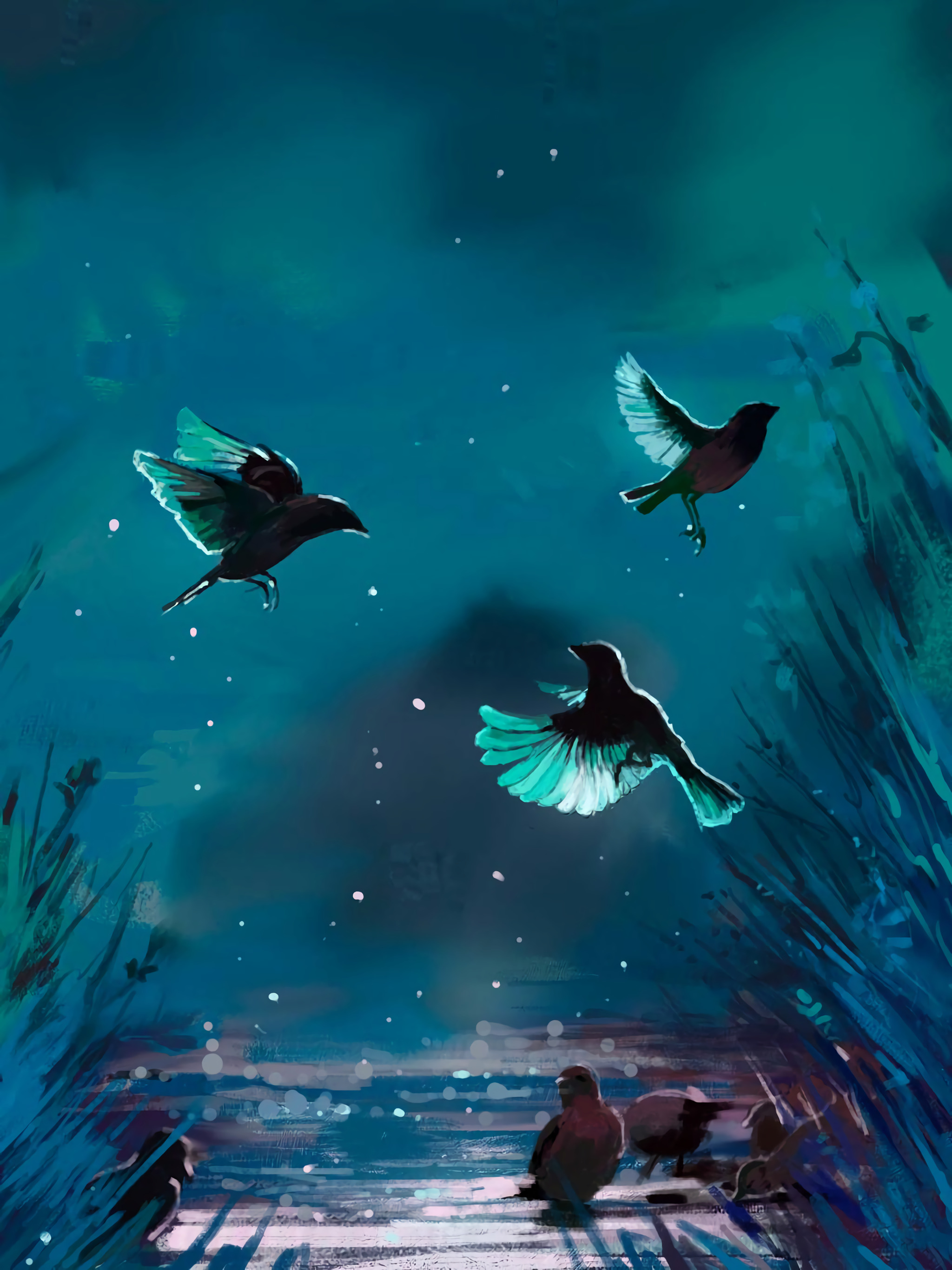 Download mobile wallpaper Art, Night, Birds for free.