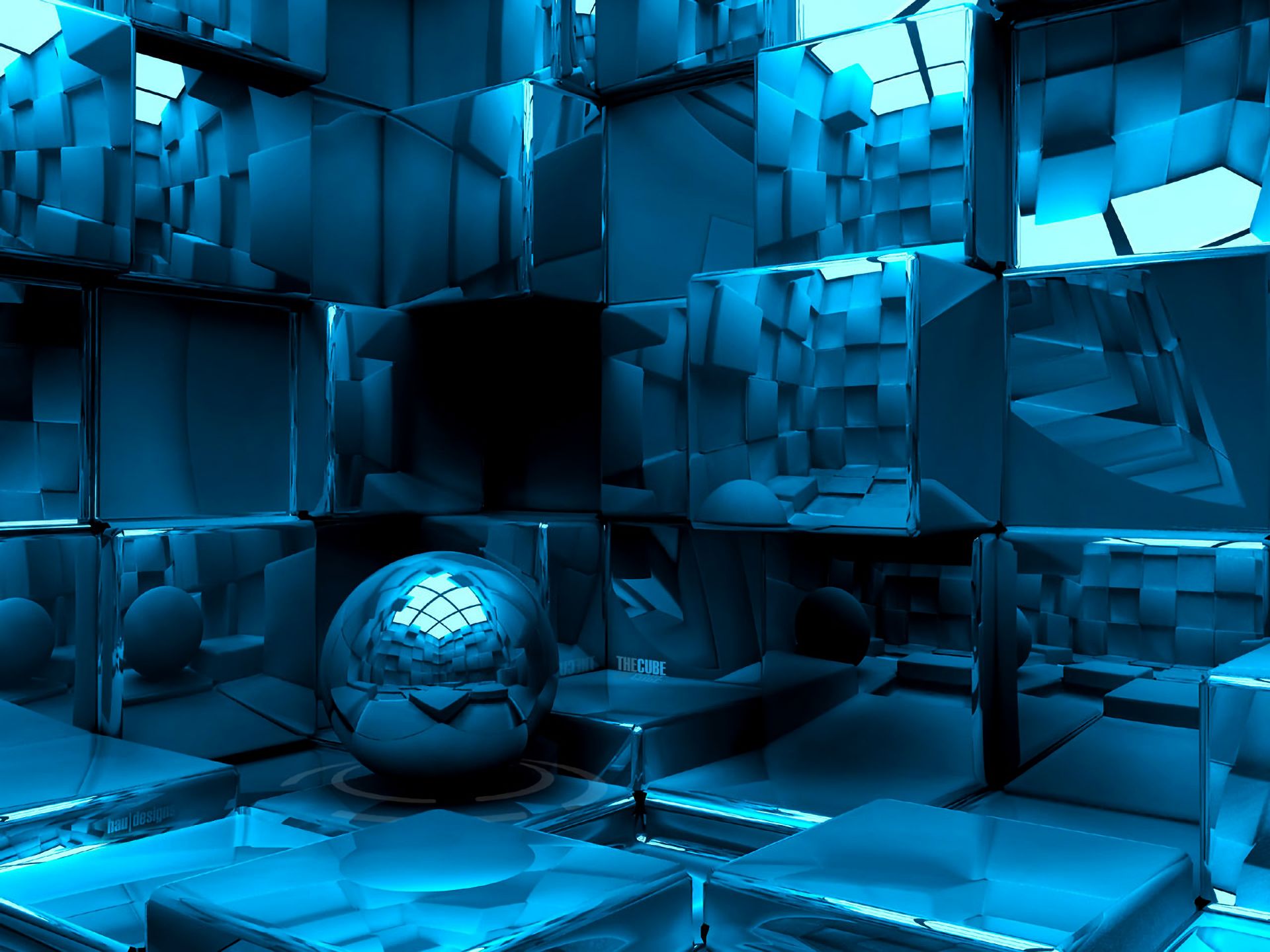 sphere, cube, blue, abstract mobile wallpaper