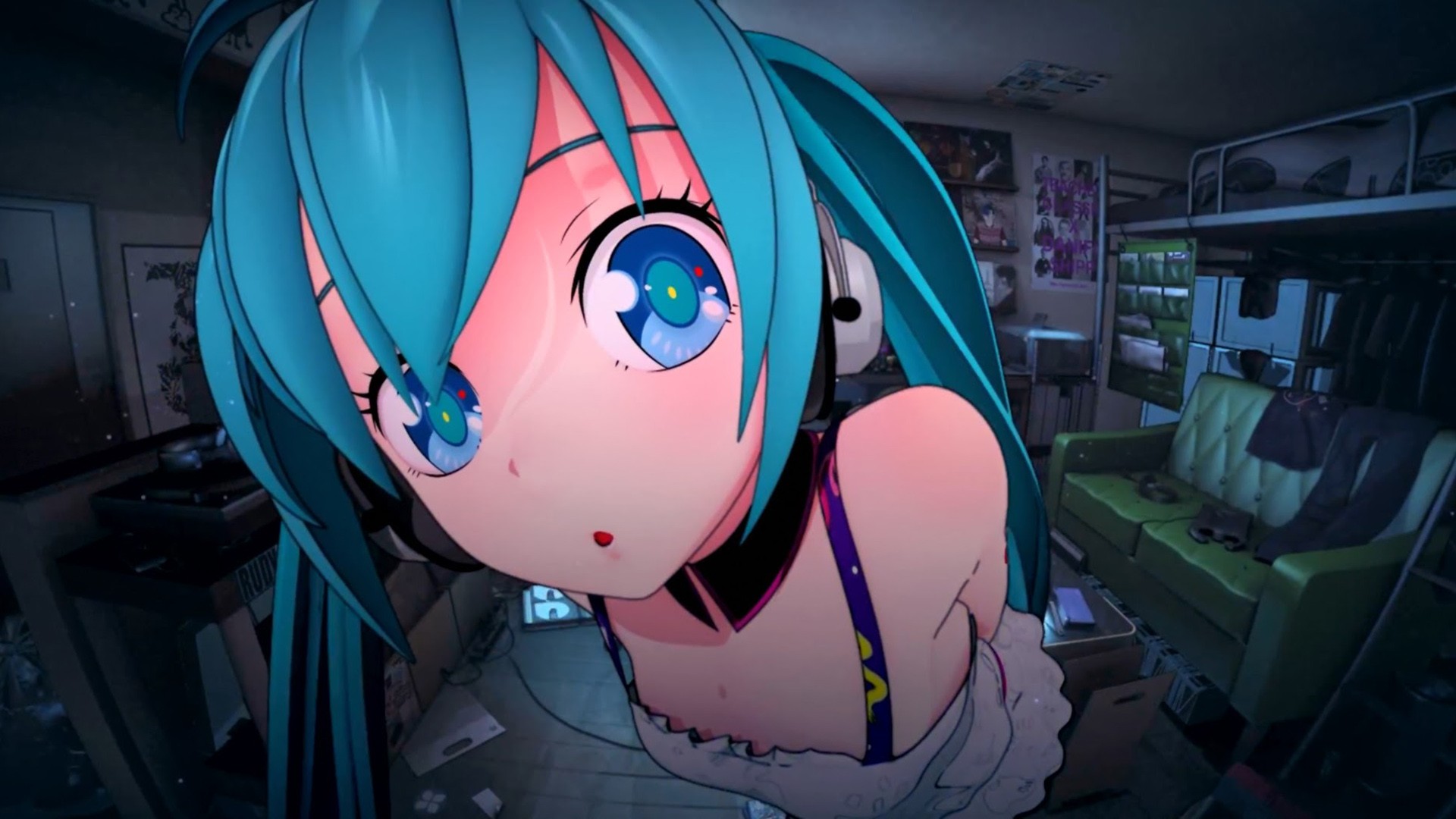 anime, hatsune miku, headphones, vocaloid HD wallpaper