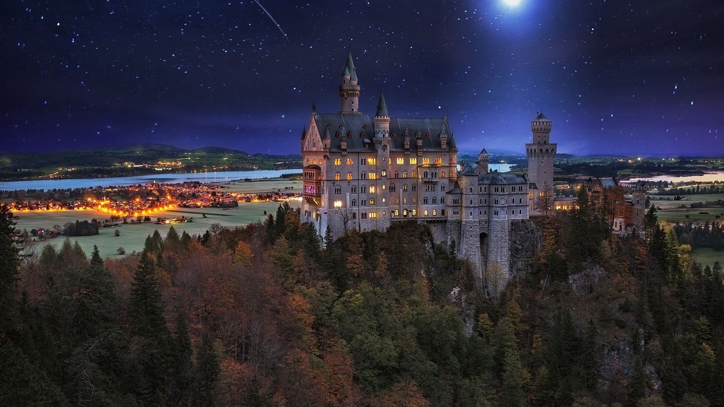 Замок Нойшванштайн Германия зимой ночью