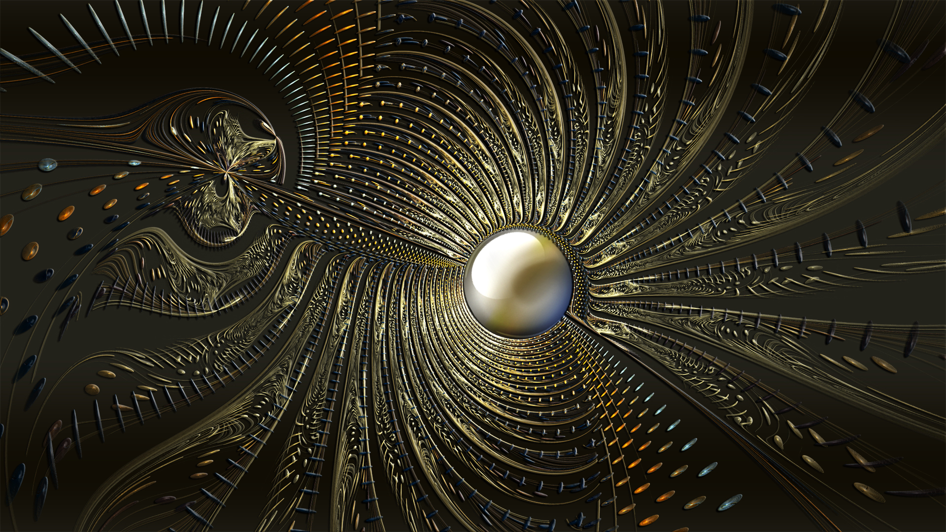 gold, abstract, fractal, ball, silver