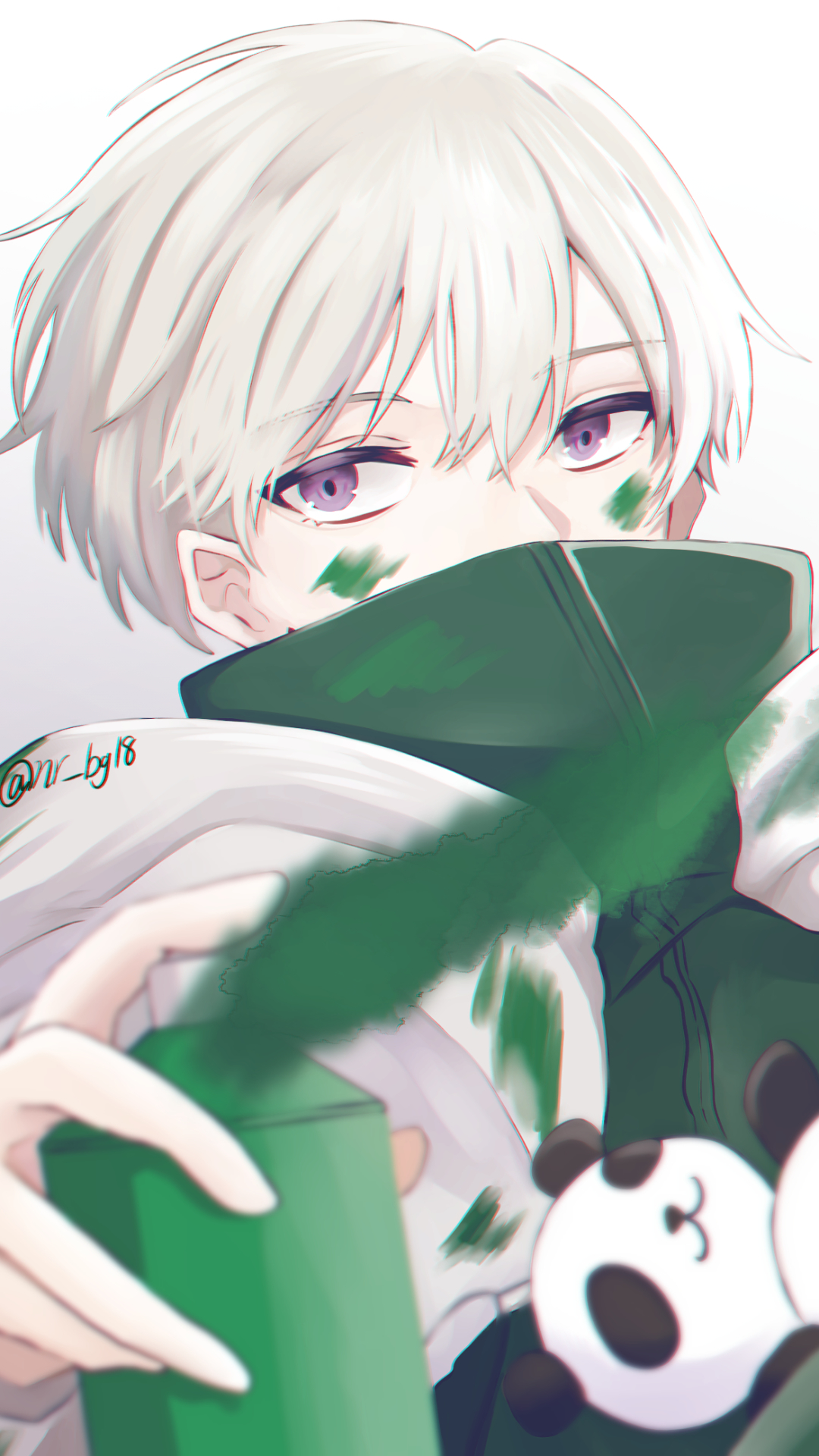 Free: Anime boy with white hair and green eyes