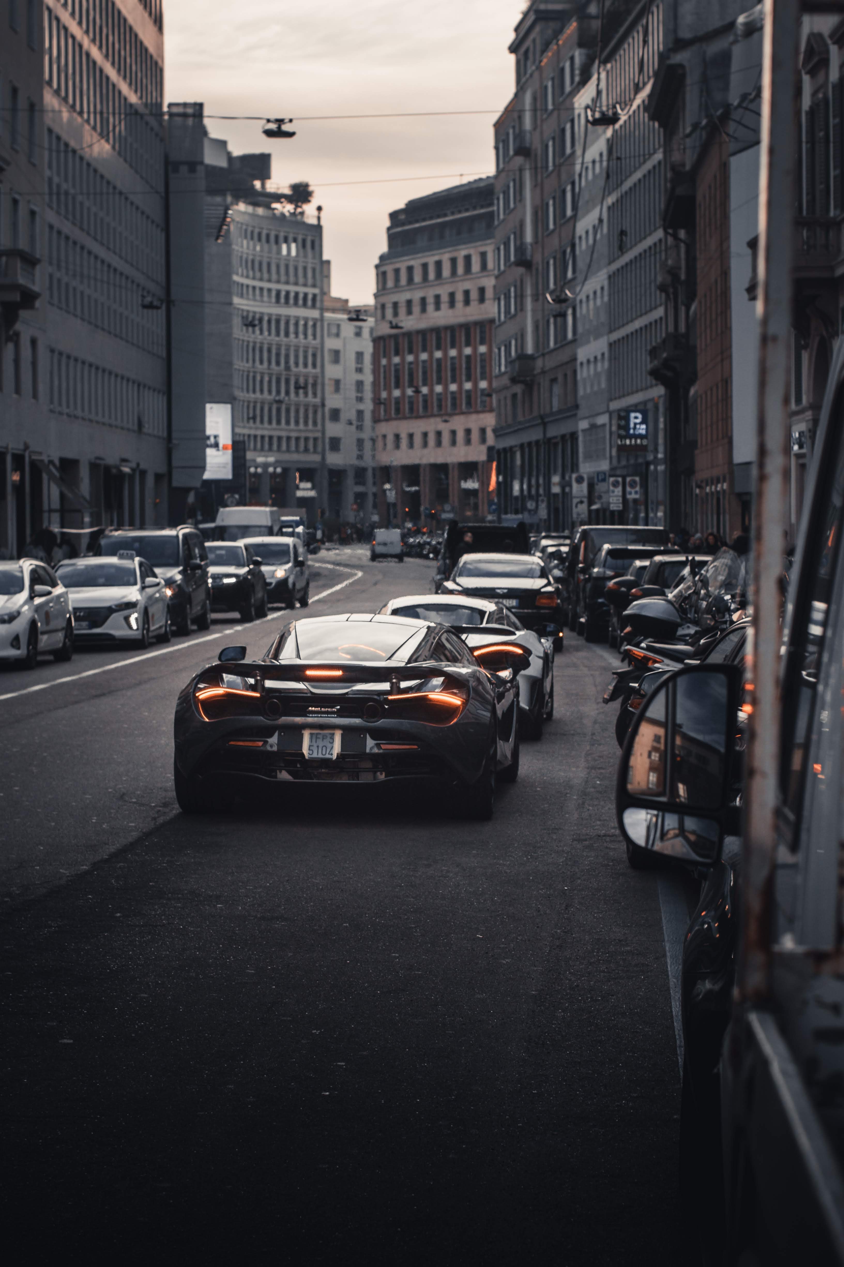rear view, back view, cars, city, road, street