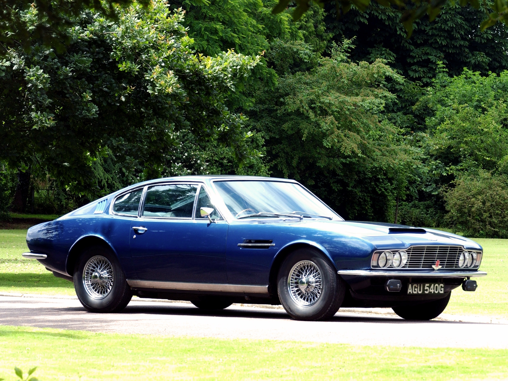 retro, auto, trees, aston martin, cars, blue, side view, 1967, dbs