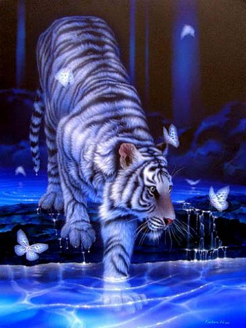 21193 скачать обои животные, тигры, рисунки, синие - заставки и картинки бесплатно