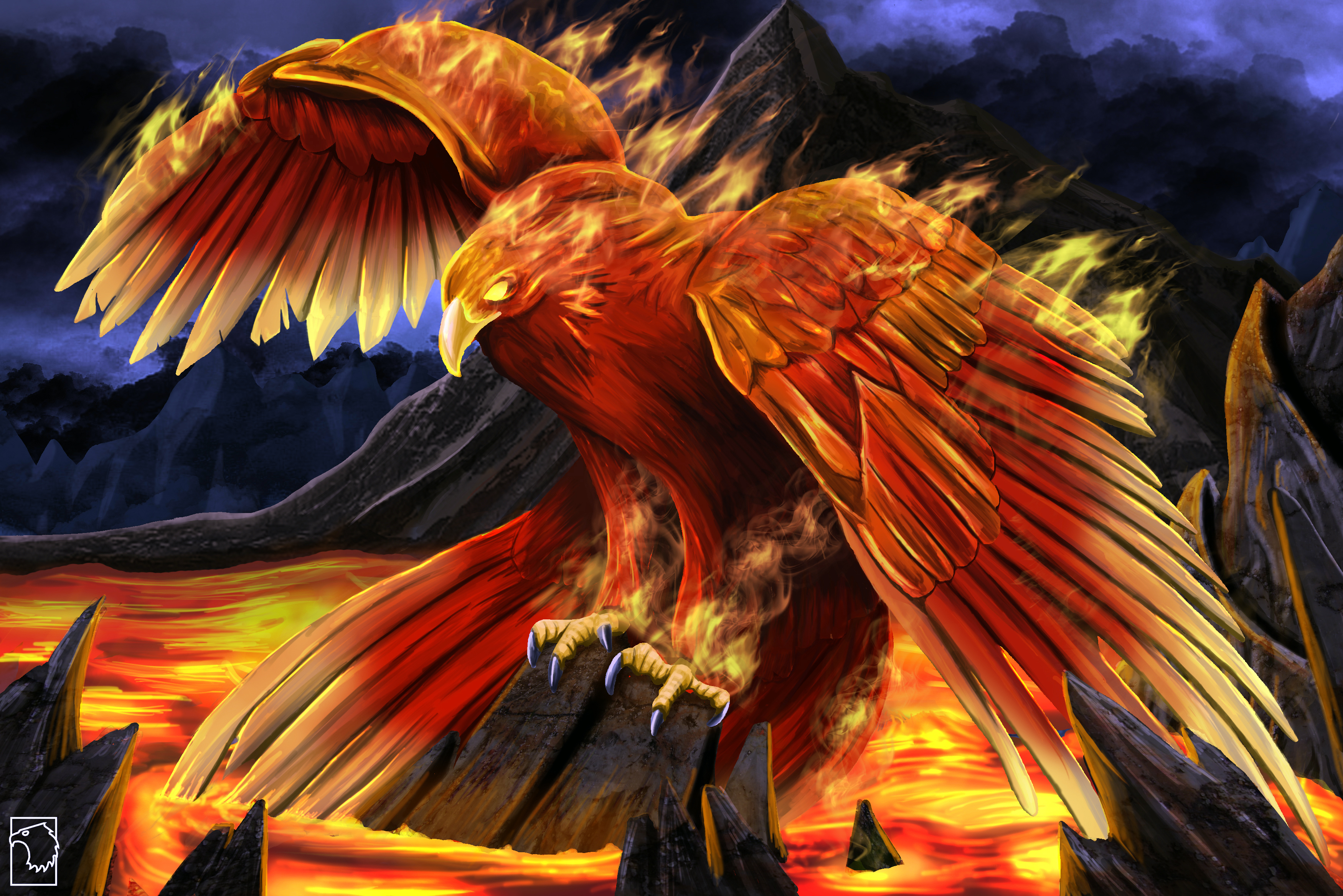 Eagle With Fire Flames On A Black Background 3d Rendering Stock Photo  Picture And Royalty Free Image 198352845