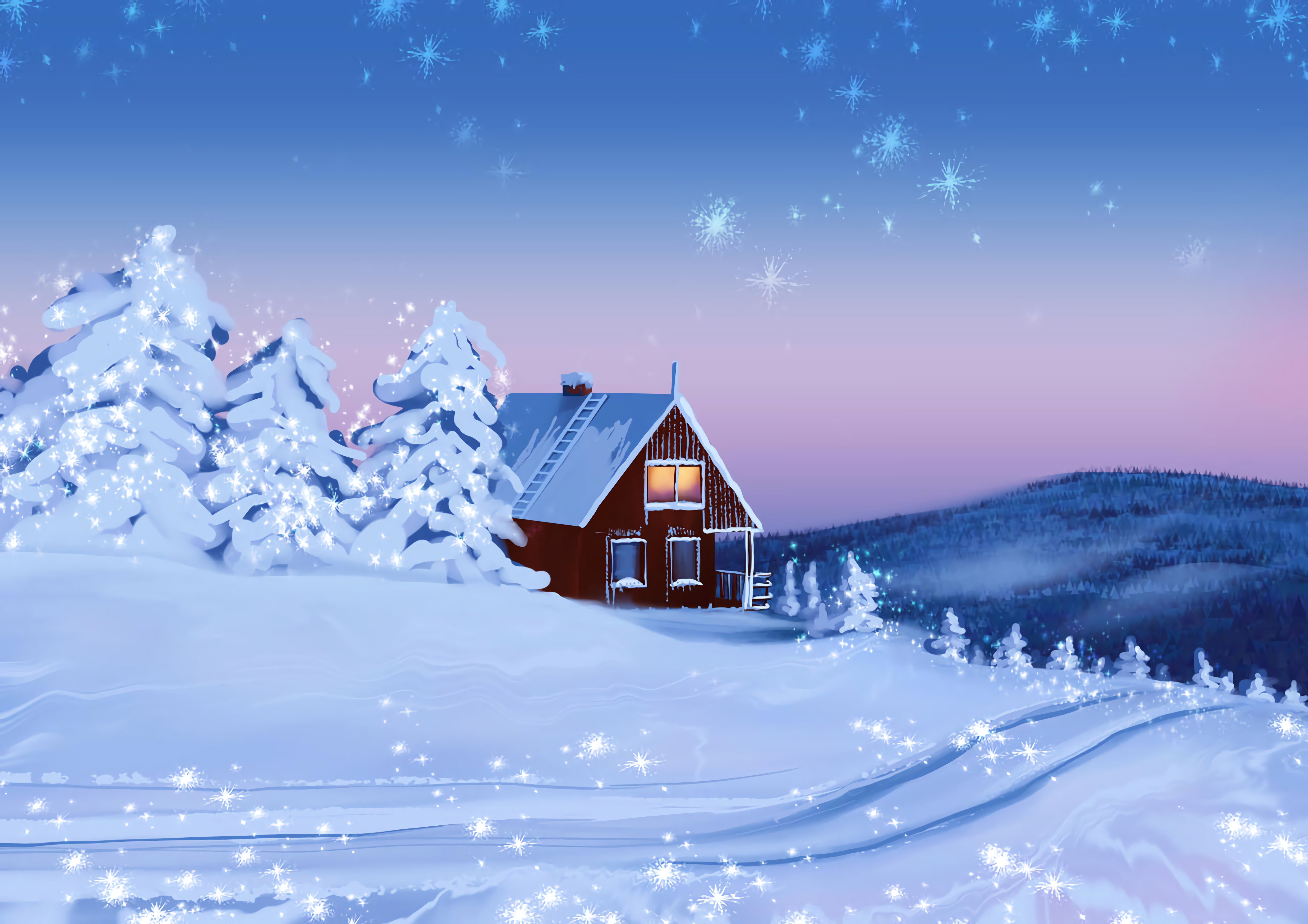 Handy-Wallpaper Winter, Schnee, Haus, Kunst, Landschaft kostenlos herunterladen.