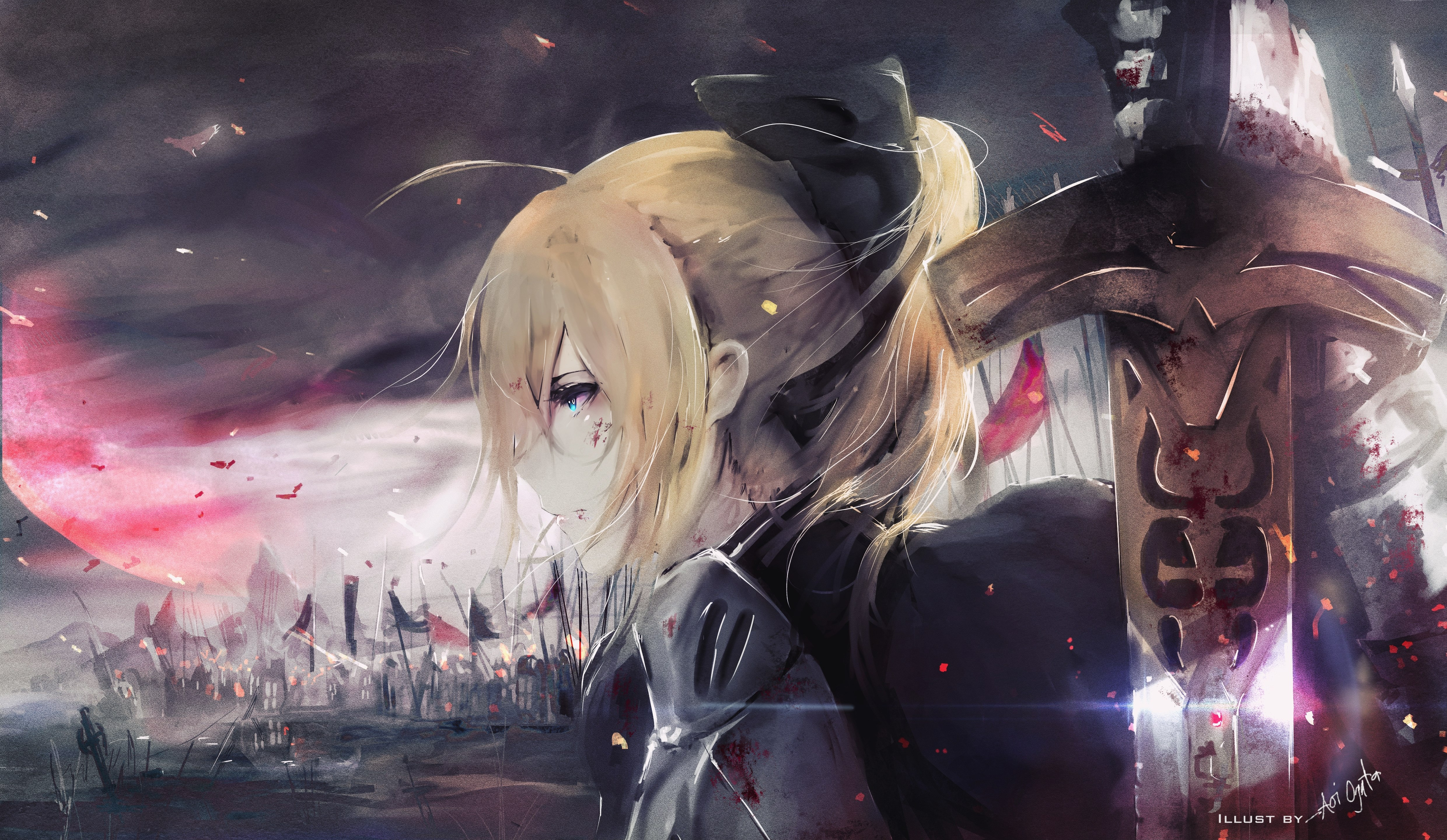 blonde, anime, fate/stay night, saber (fate series), woman warrior, fate series phone wallpaper