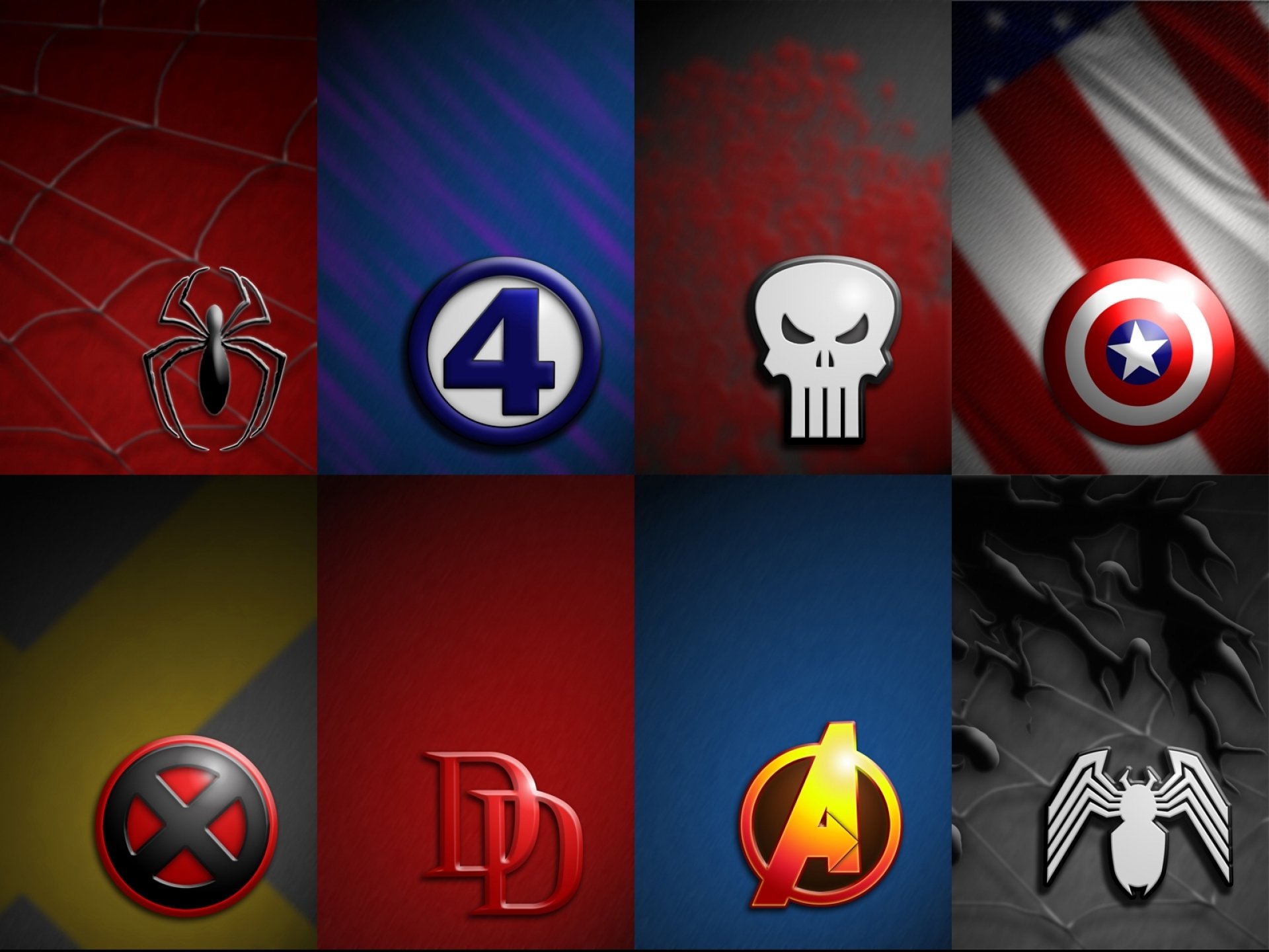 avengers, spider man, comics, marvel comics, captain america, collage, daredevil, fantastic four, logo, punisher, x men QHD