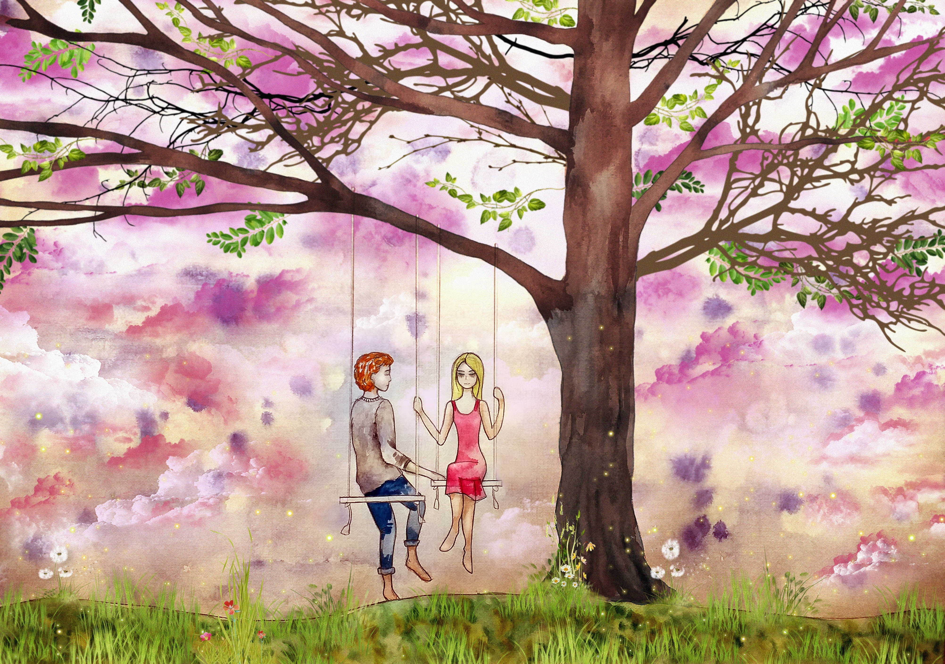 Мальчик и девочка на дереве