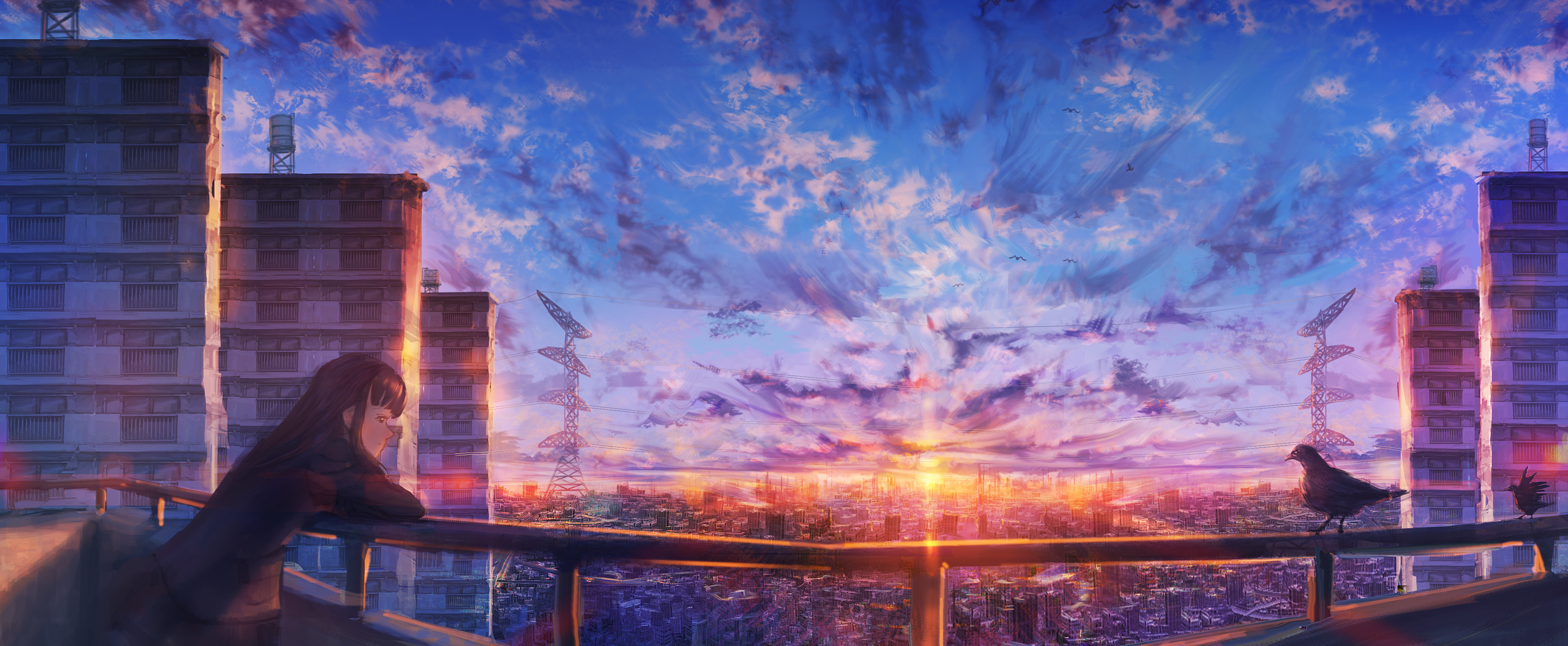 Sunset Anime Clouds Sky Scenery 4K Wallpaper #6.2611