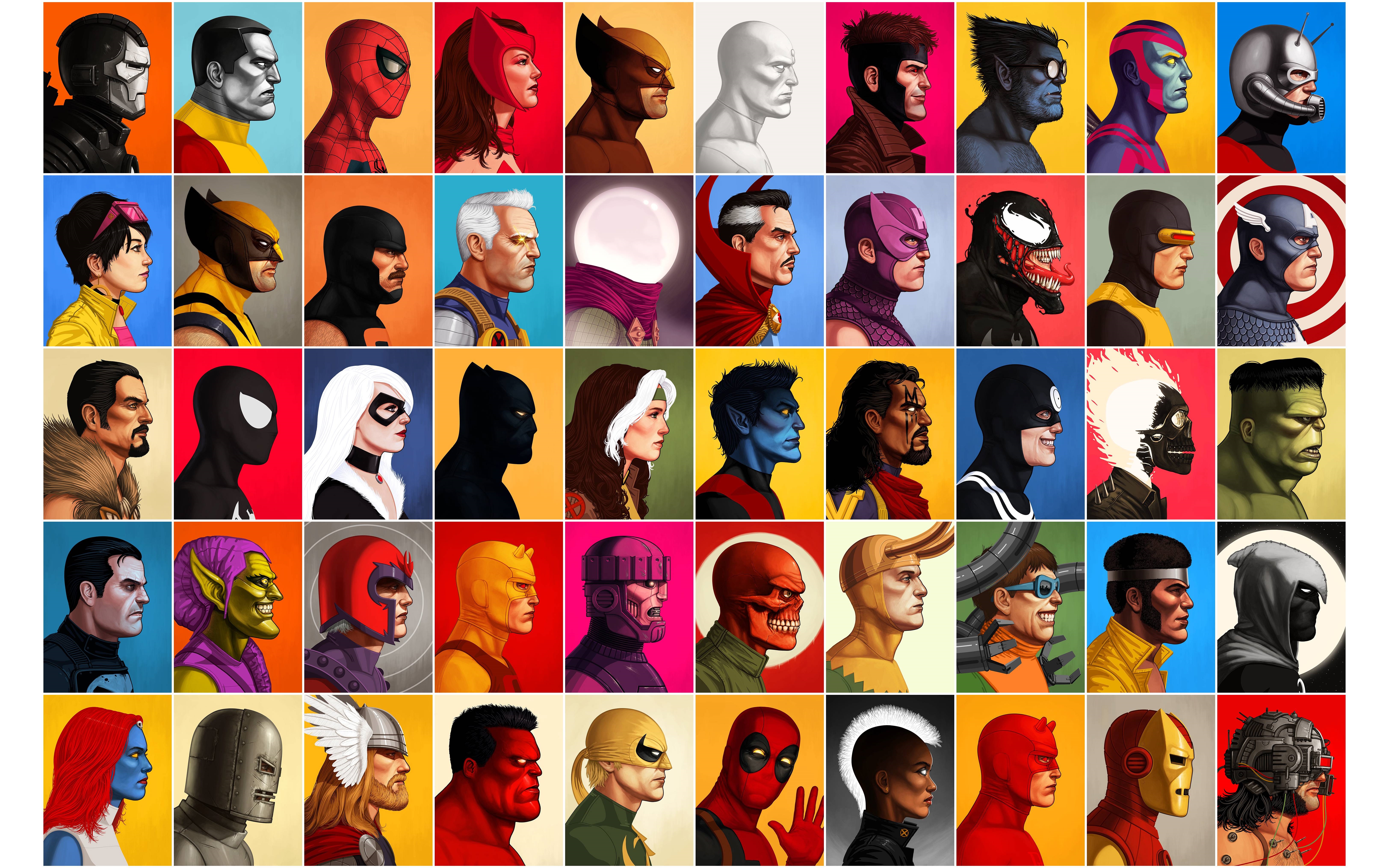 deadpool, daredevil, spider man, hulk, bullseye (marvel comics), cable (marvel comics), puck (marvel comics), wolverine, collage, archangel (marvel comics), loki (marvel comics), scarlet witch, black panther (marvel comics), comics, ant man, beast (marvel comics), black cat (marvel comics), captain america, clint barton, colossus, cyclops (marvel comics), doctor octopus, doctor strange, galactus, gambit (marvel comics), green goblin, hawkeye, iron fist (marvel comics), iron man, jubilee (marvel comics), magneto (marvel comics), moon knight, mystique (marvel comics), nightcrawler (marvel comics), punisher, red hulk, red skull (marvel comics), rogue (marvel comics), silver surfer, storm (marvel comics), thor, venom, war machine, weapon x (marvel comics) wallpaper for mobile