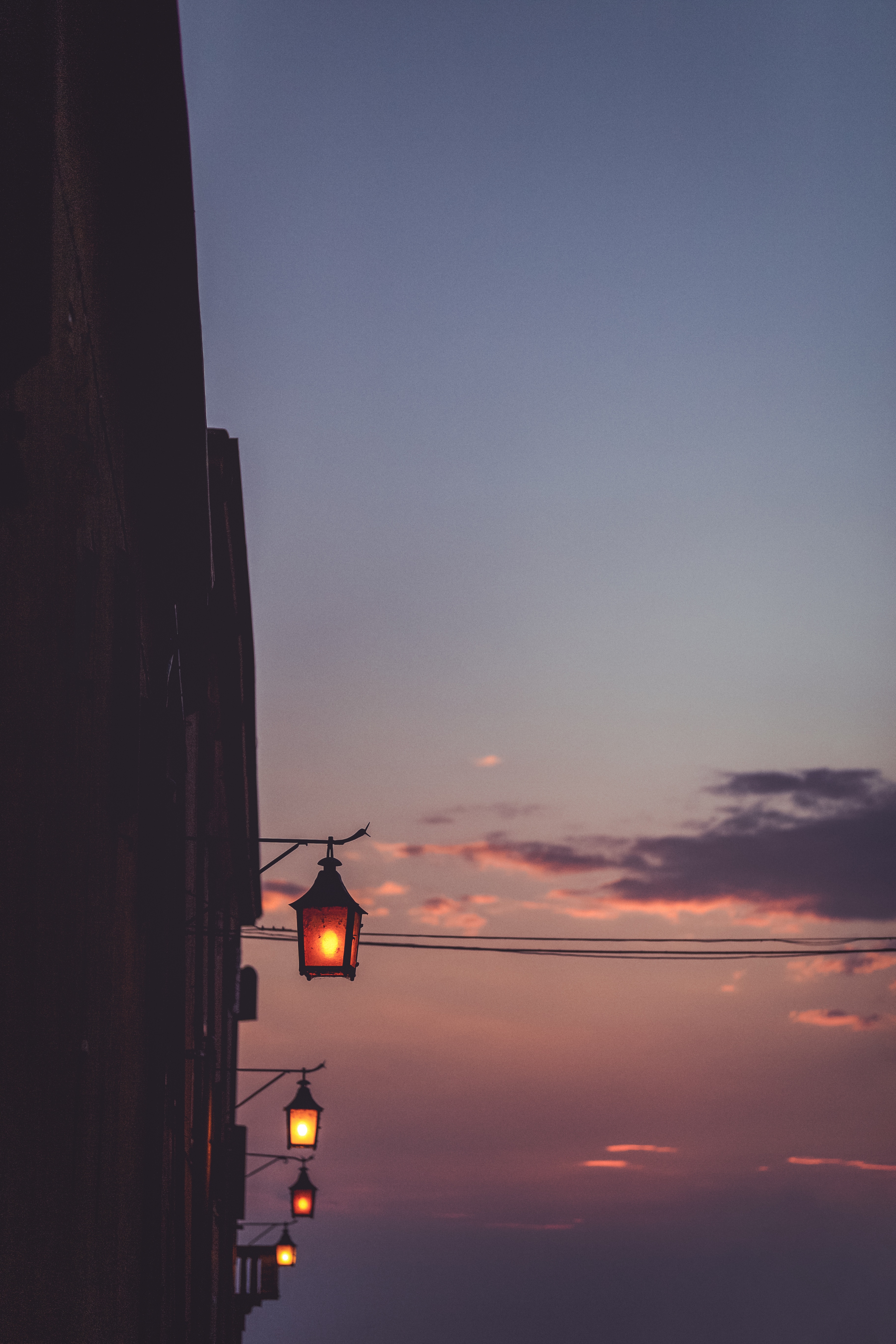 lanterns, roof, sky, nature, sunset, lights cellphone