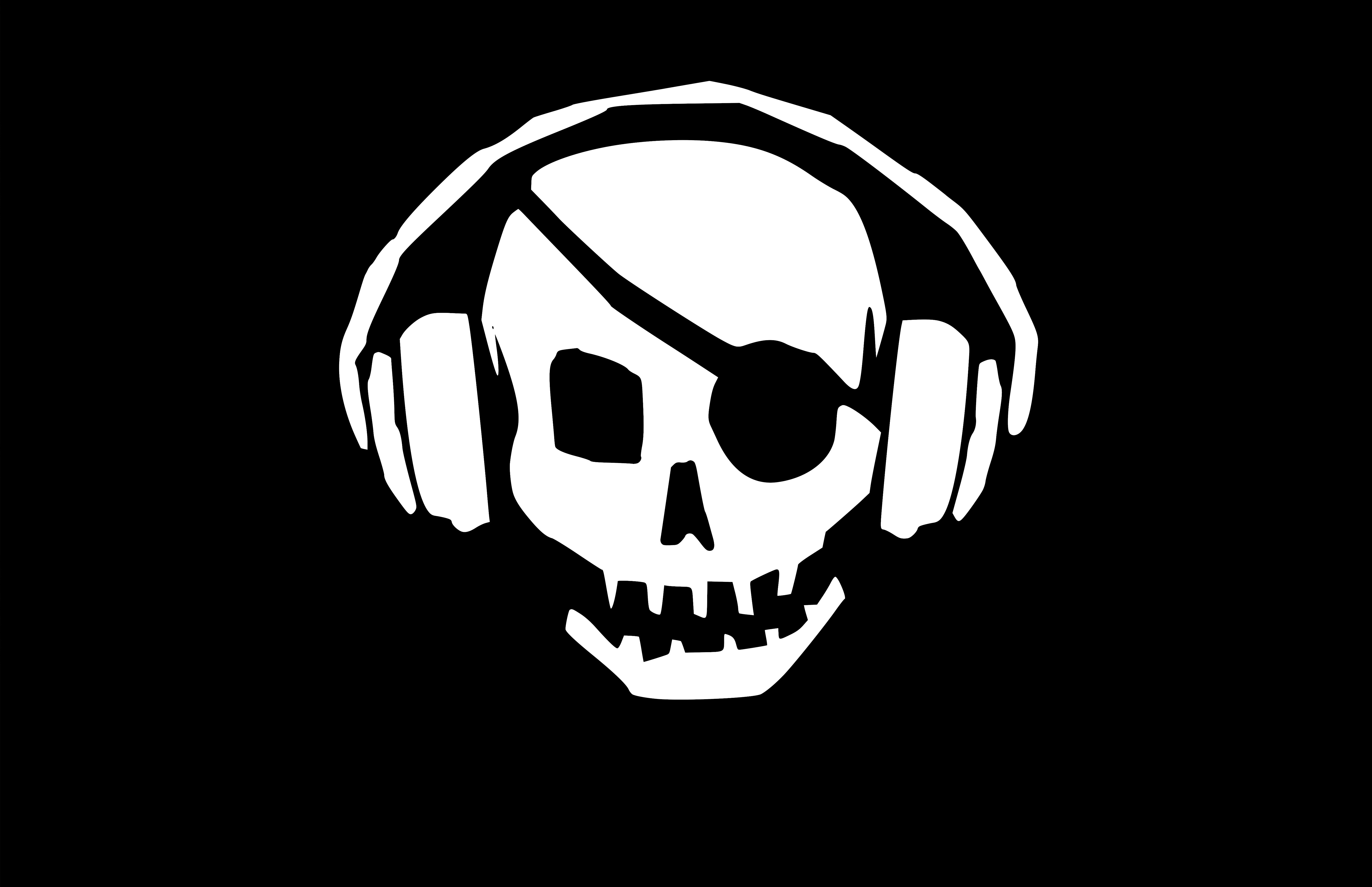technology, skull, headphones, hacker, logo 1080p