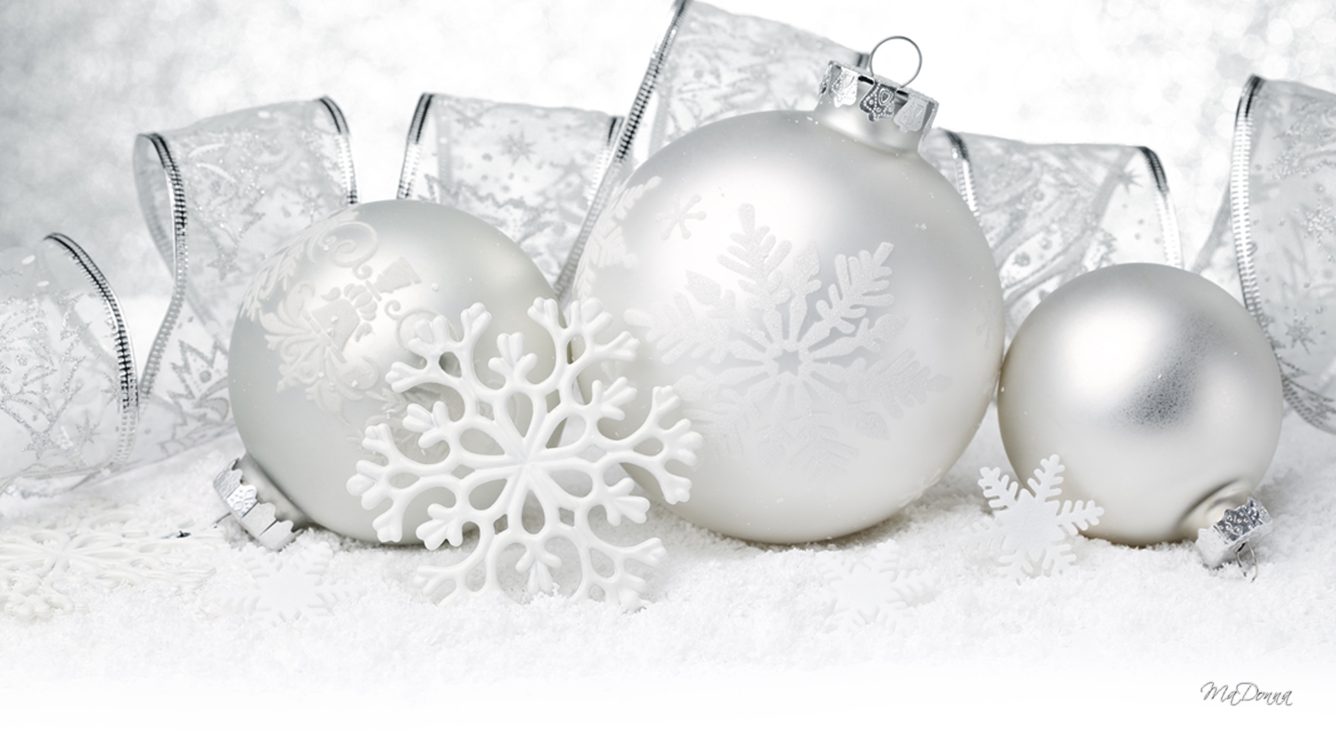 holiday, christmas, christmas ornaments, silver, white HD wallpaper