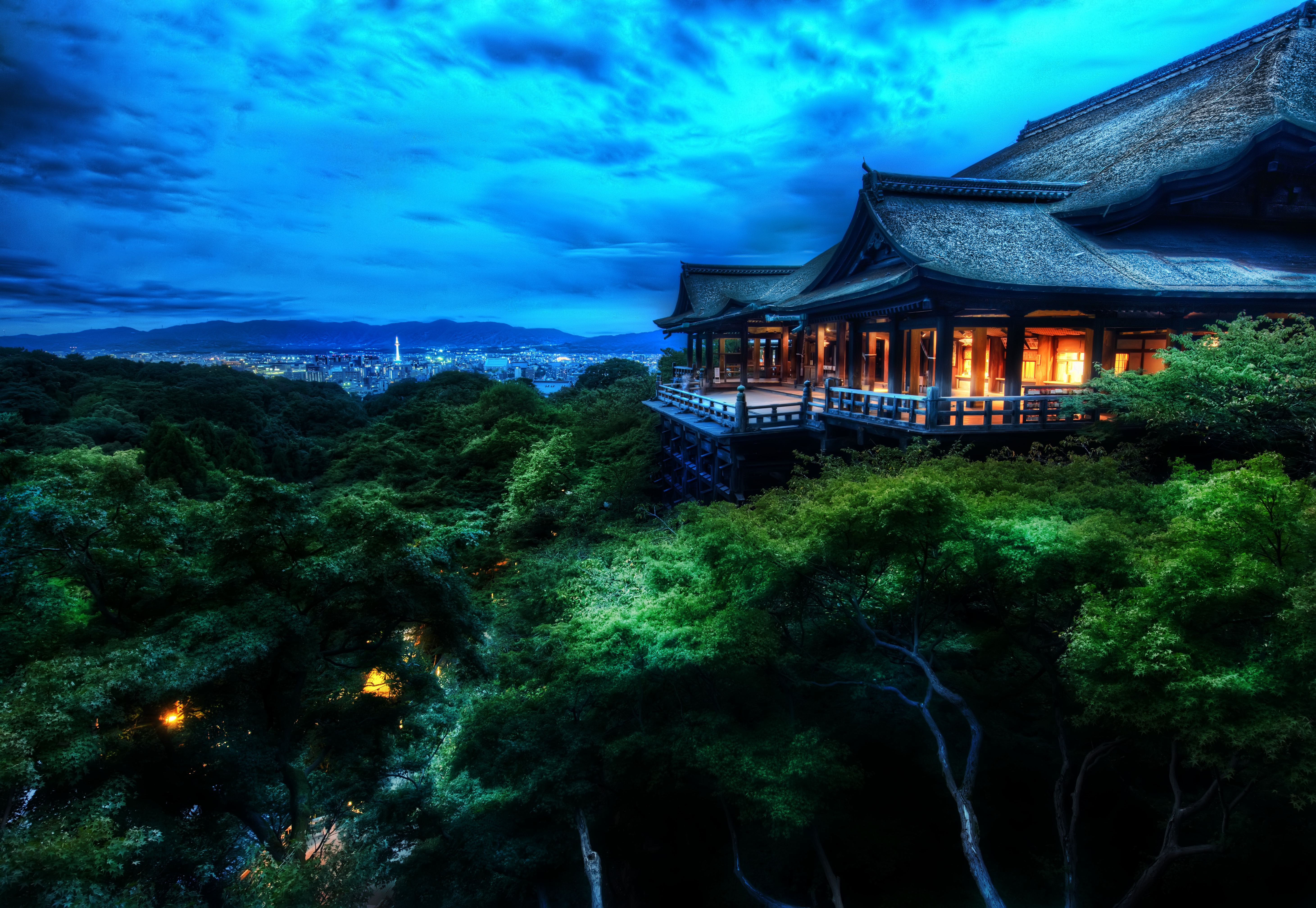 355021 Hintergrundbild herunterladen nacht, architektur, tempel, japan, religiös, kiyomizu dera, buddhistischer tempel, kyōto, otowa san kiyomizu dera - Bildschirmschoner und Bilder kostenlos