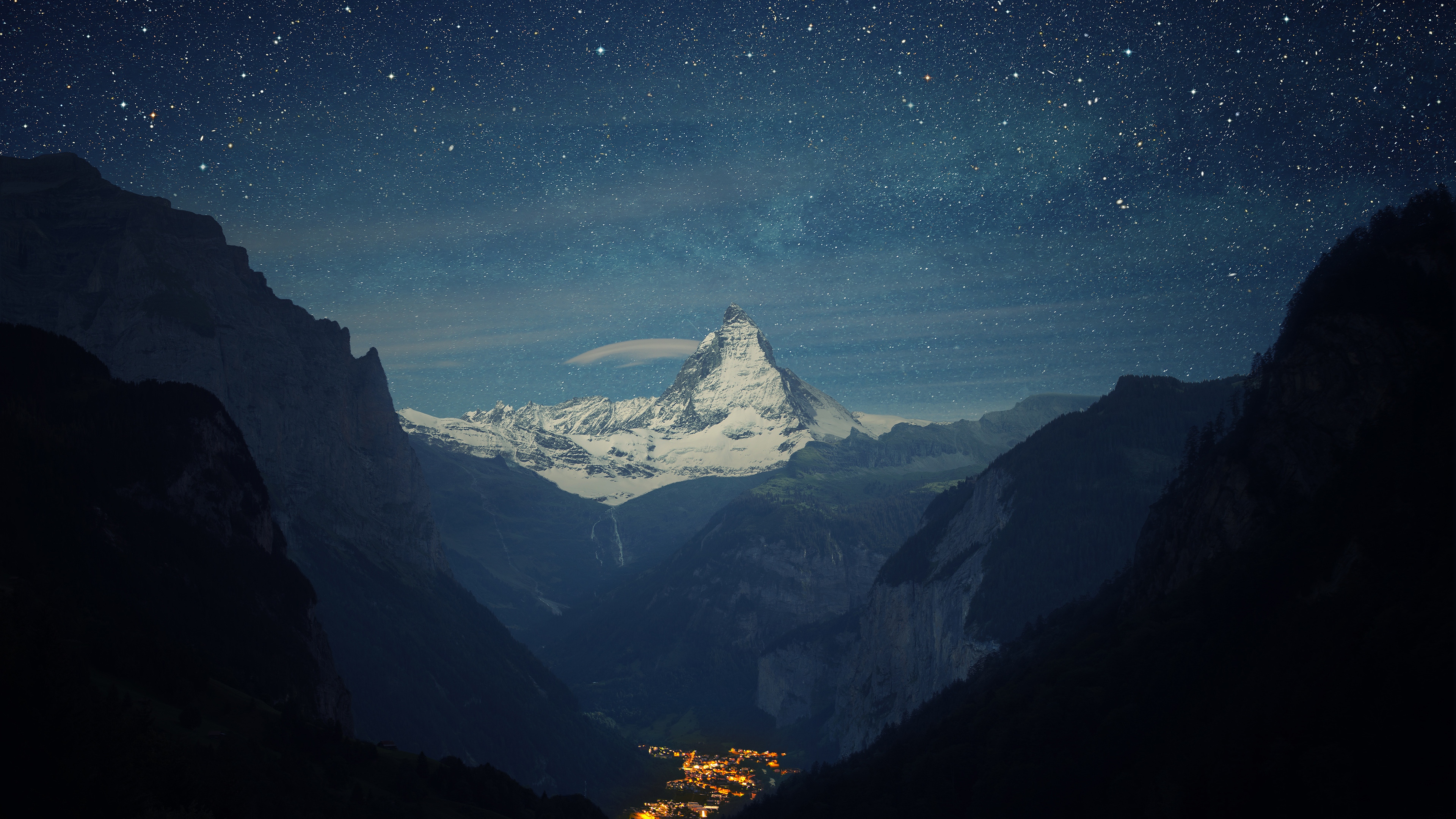earth, matterhorn, mountain, peak, starry sky, switzerland
